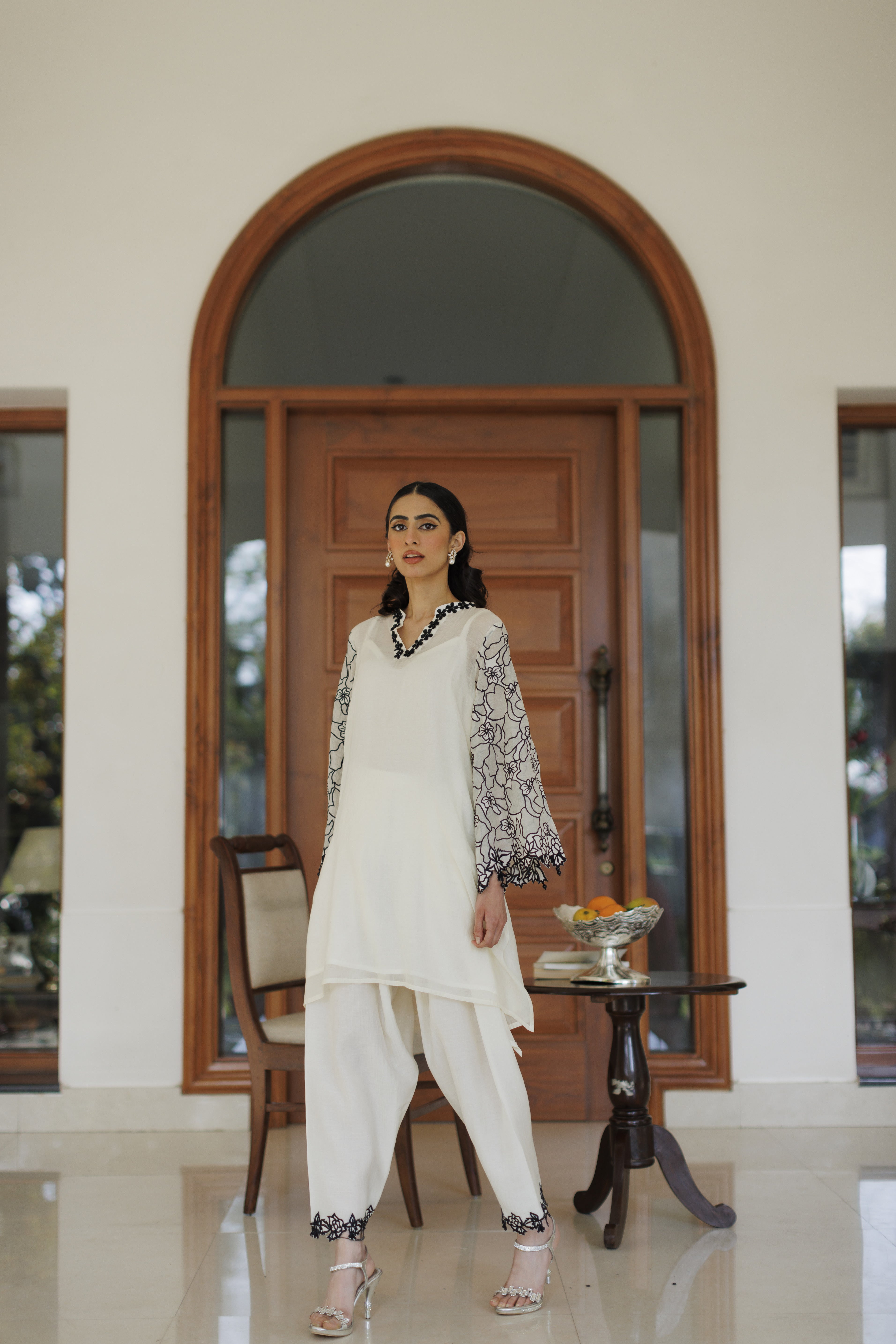 Off White Floral Cutwork Co-ord Set