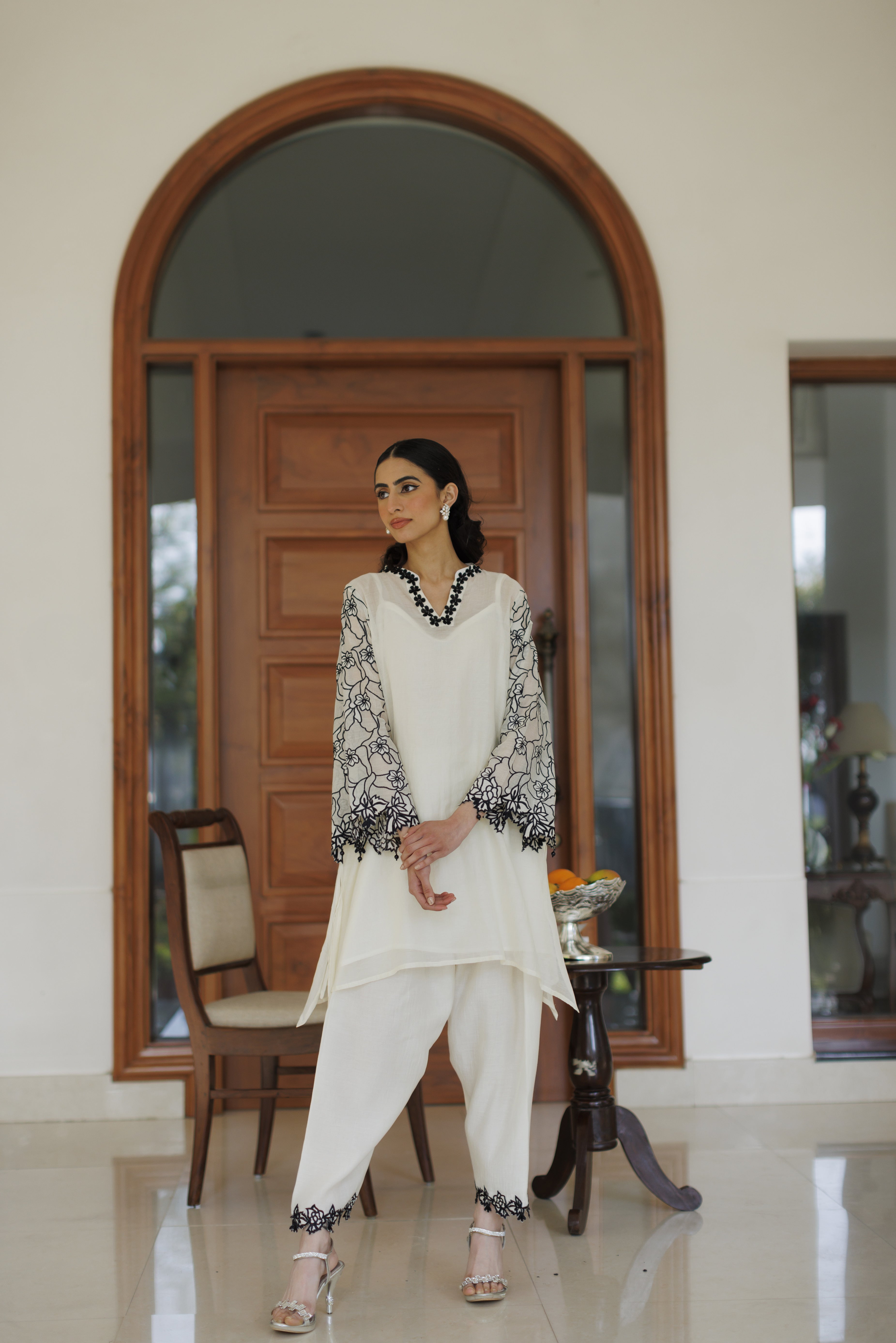 Off White Floral Cutwork Co-ord Set