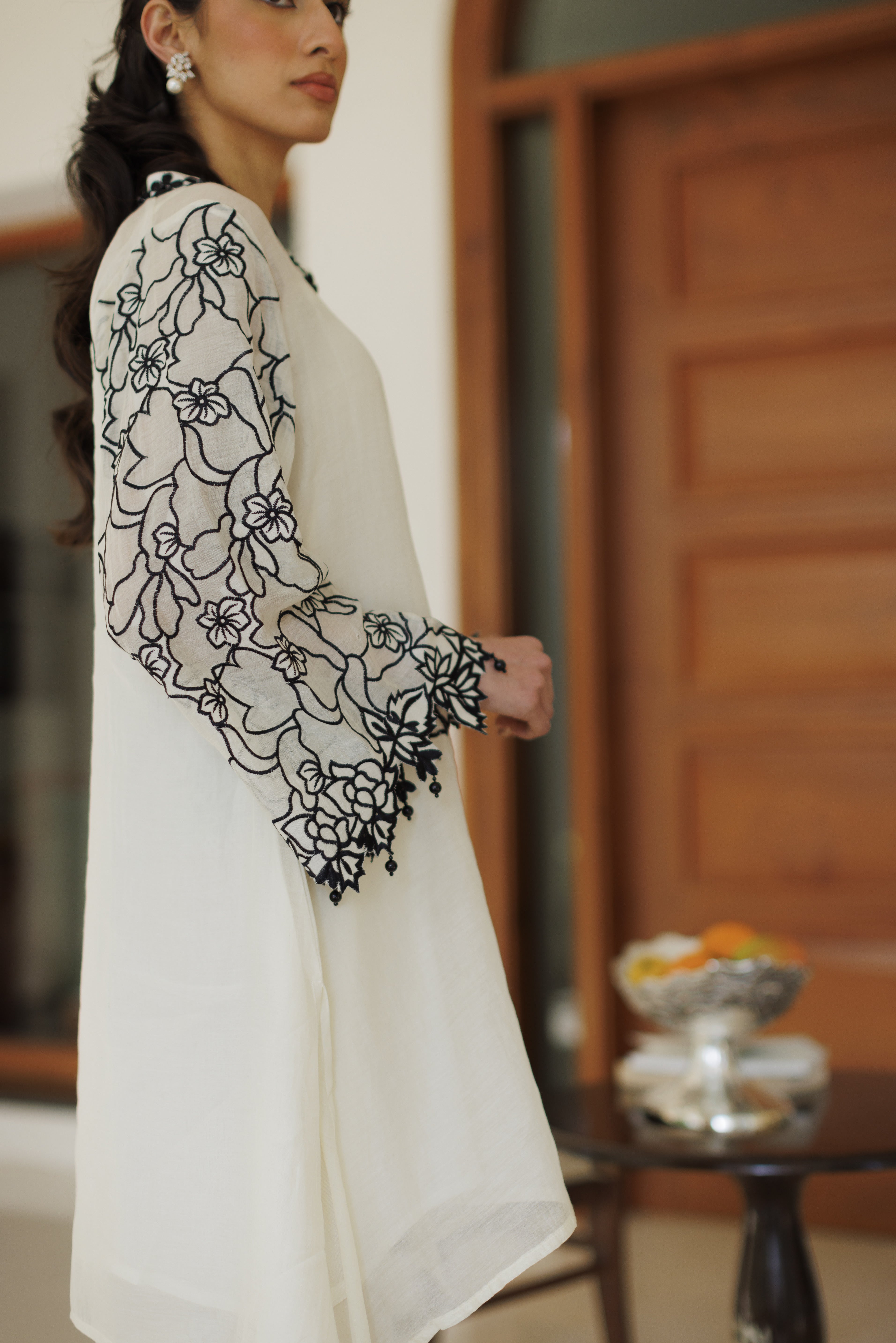 Off White Floral Cutwork Co-ord Set