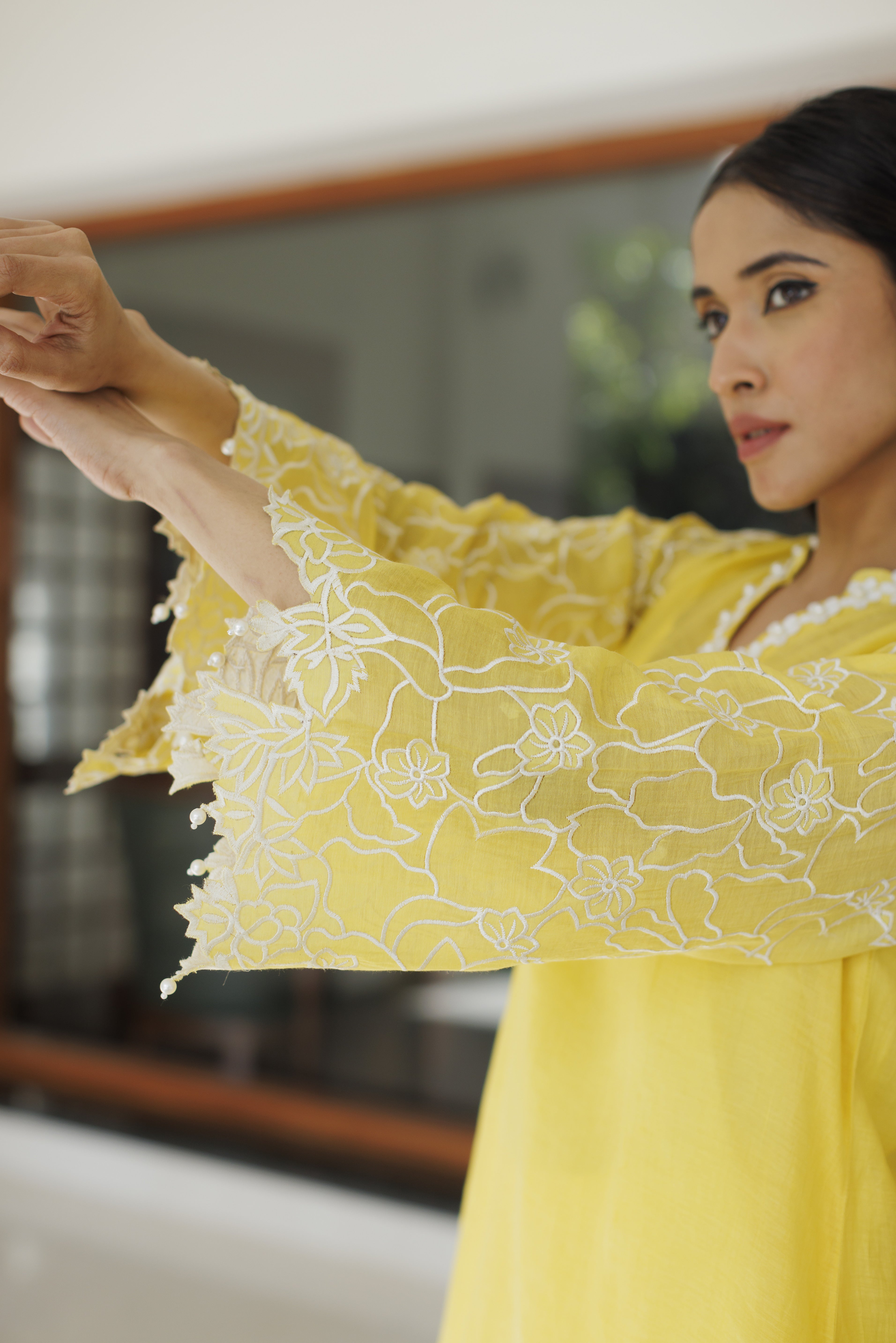 Yellow Floral Cutwork Co-ord Set