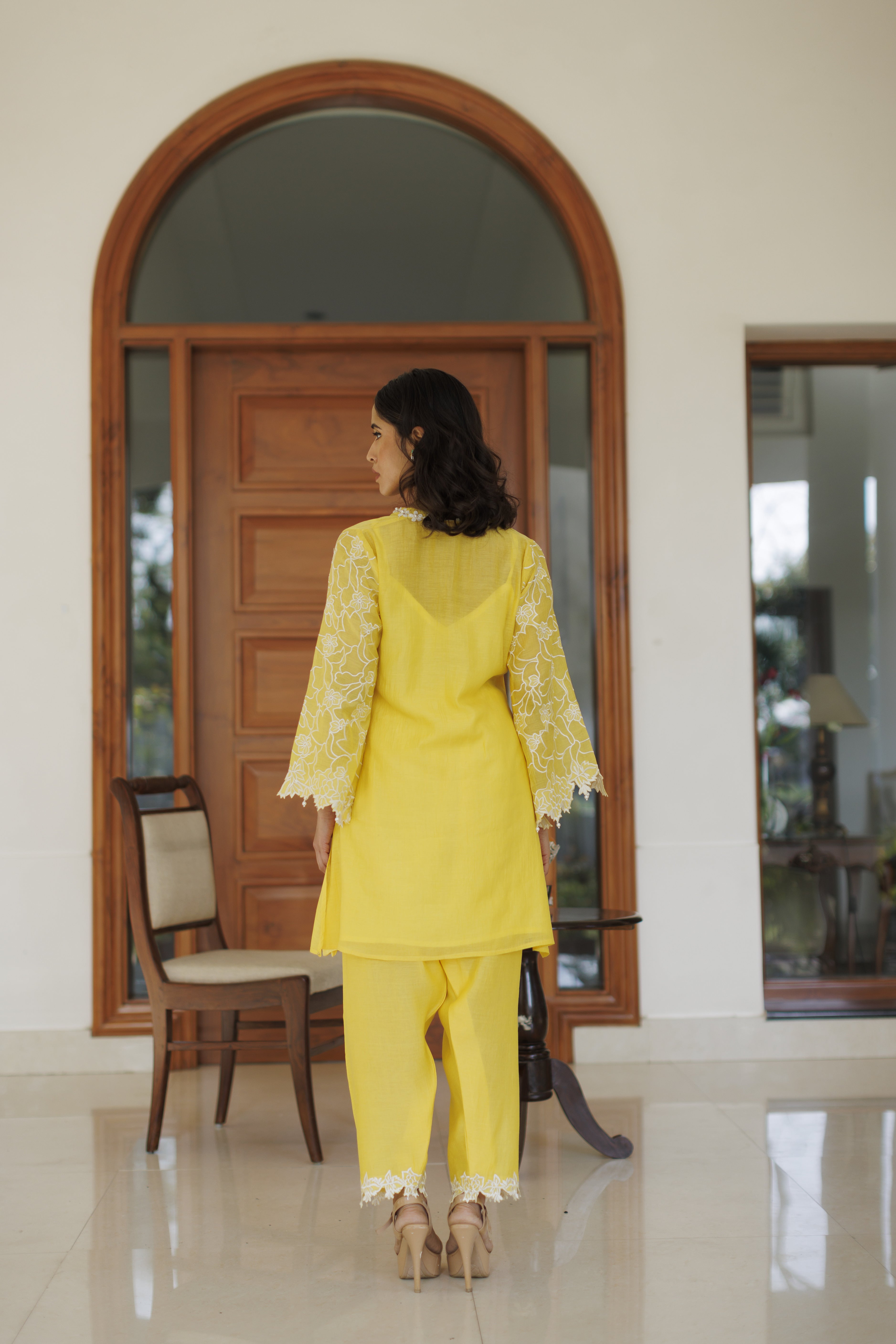 Yellow Floral Cutwork Co-ord Set