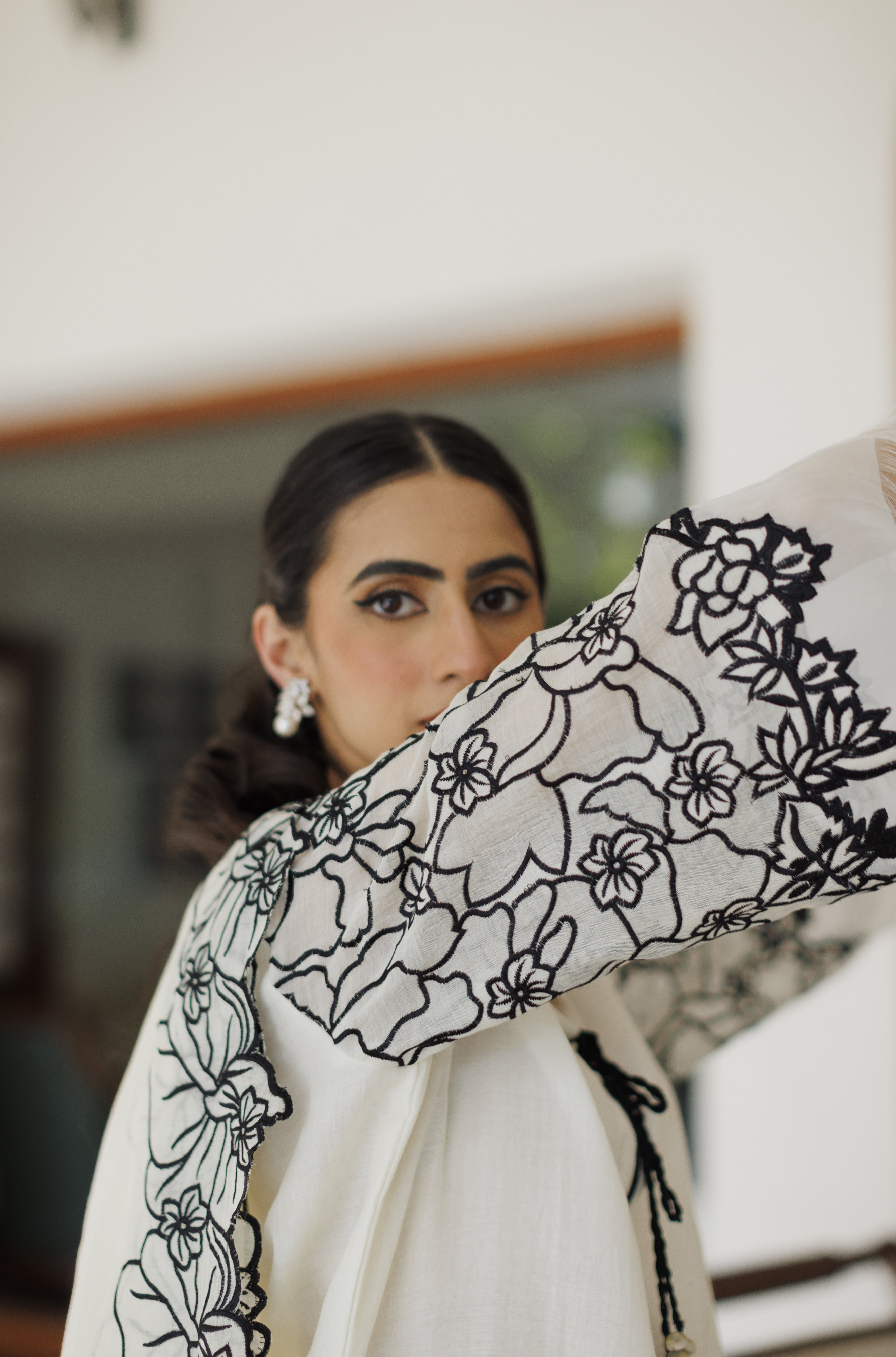 Off White Floral Cutwork Shirt with Dupatta