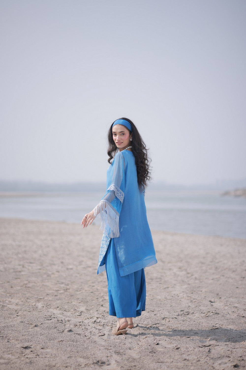 Blue Fringe Kurta Set