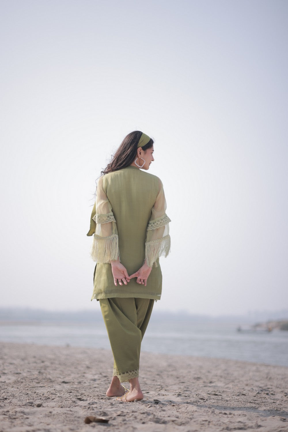 Olive Fringe Kurta Set
