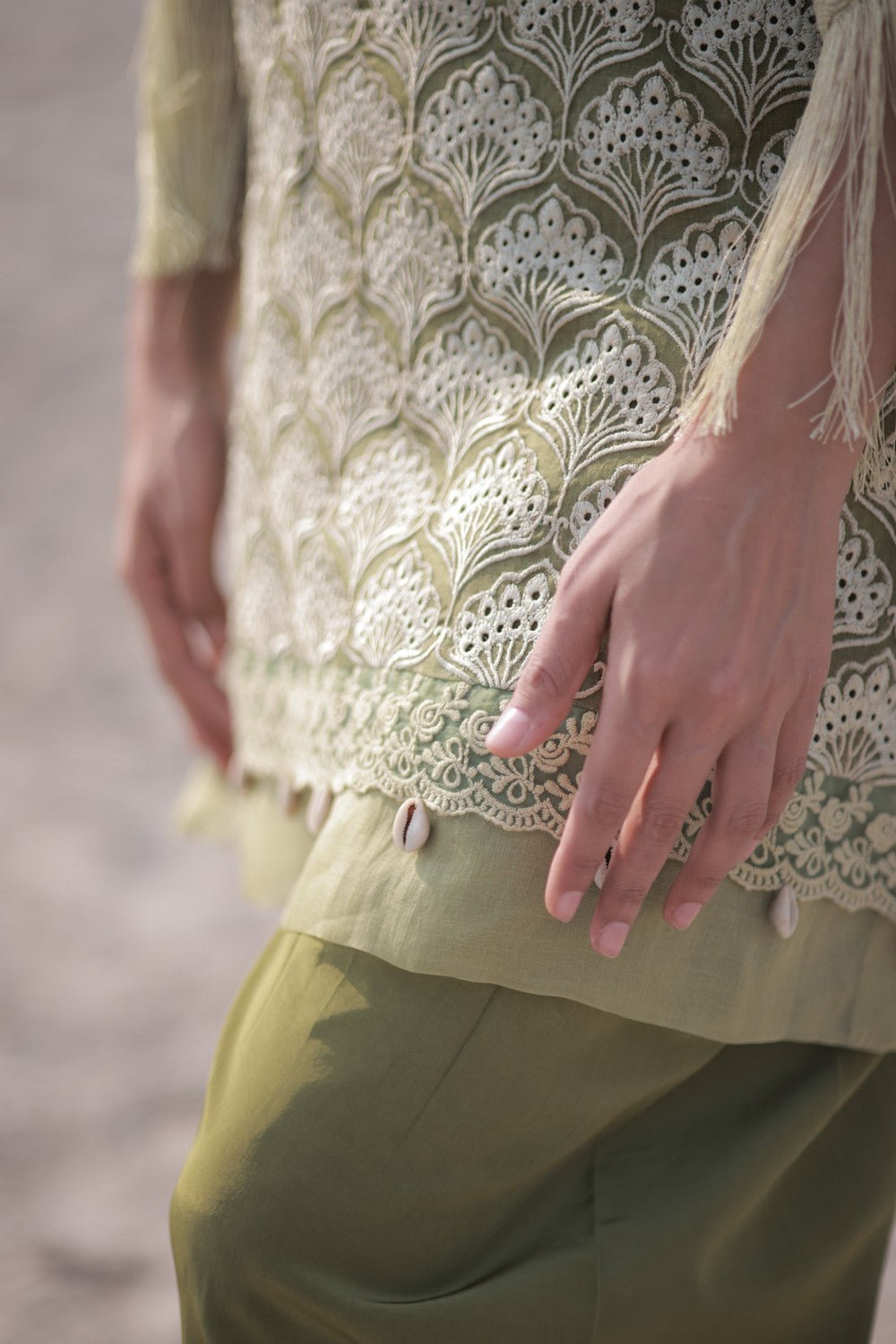 Olive Fringe Kurta Set
