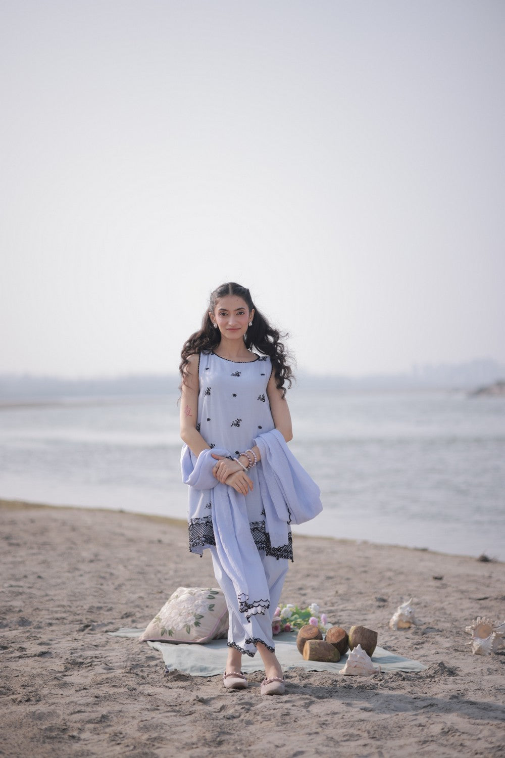 Lavender Blue Cotton Net Suit