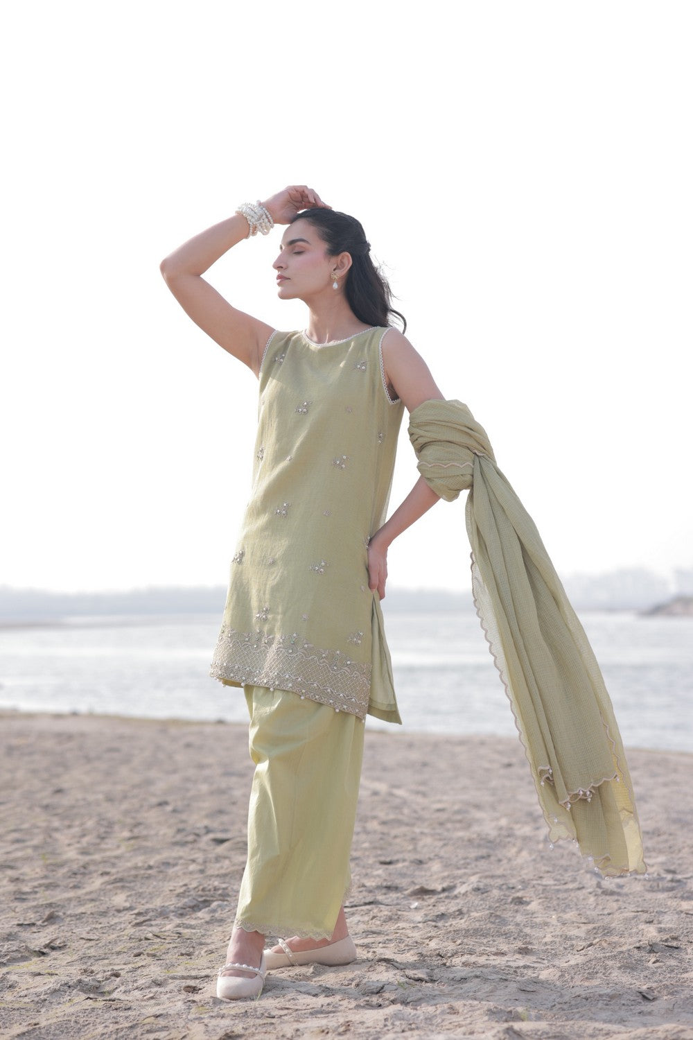 Olive Cotton Net Suit