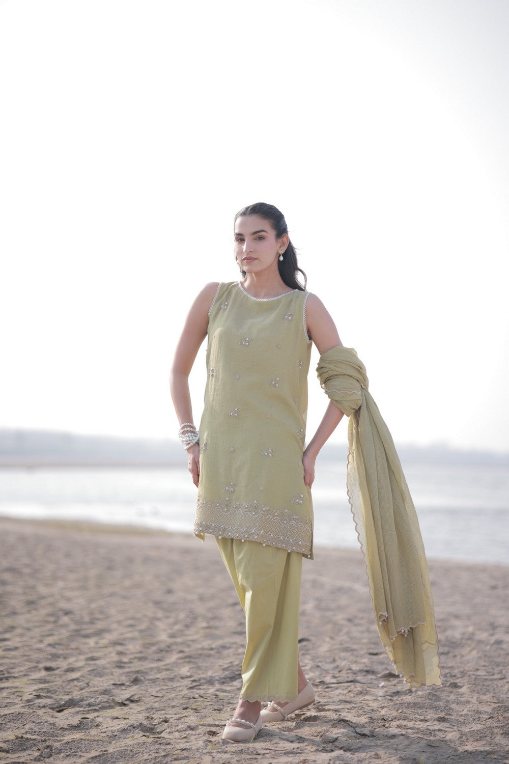 Olive Cotton Net Suit