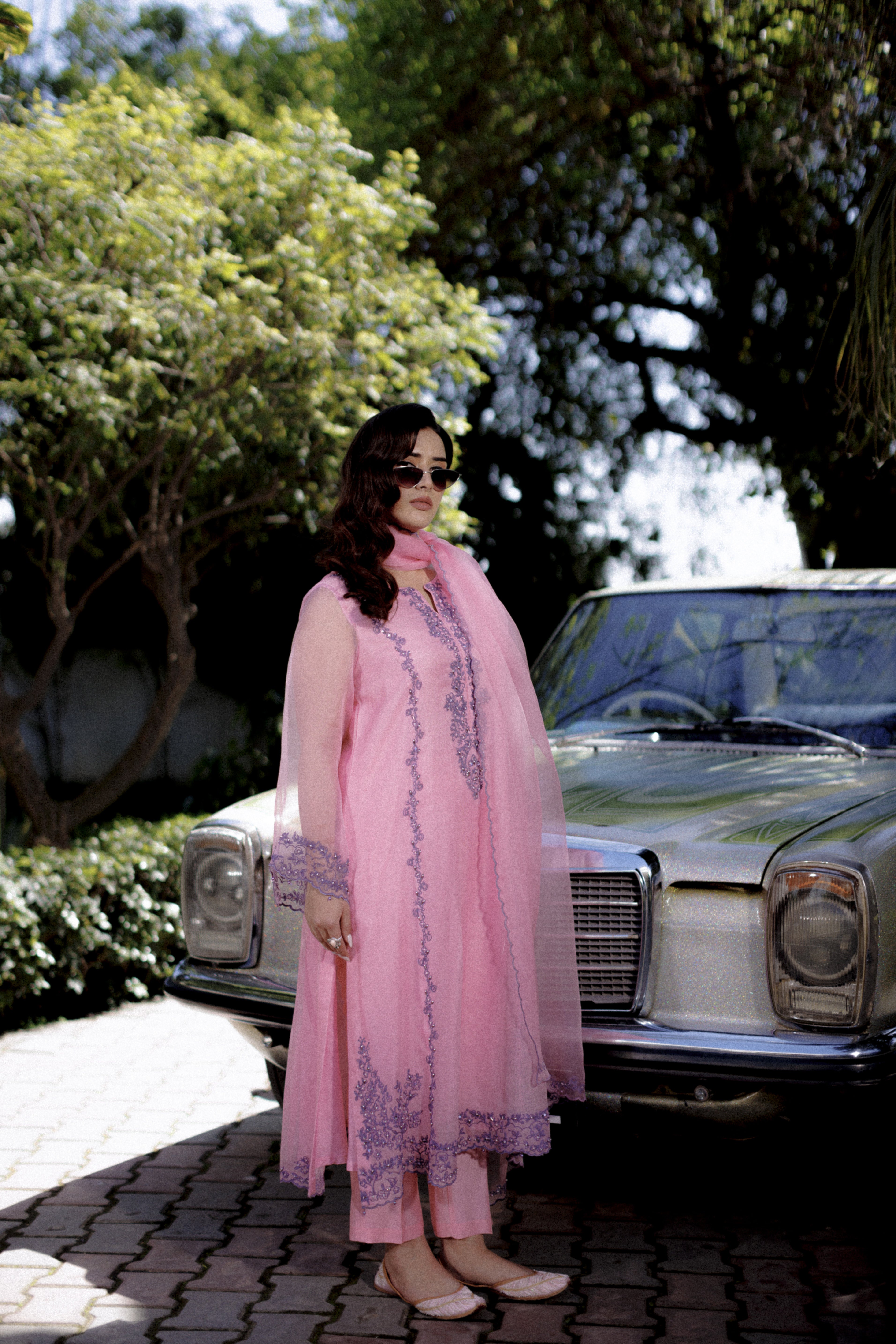 Pink Cotton Net Shirt with Dupatta