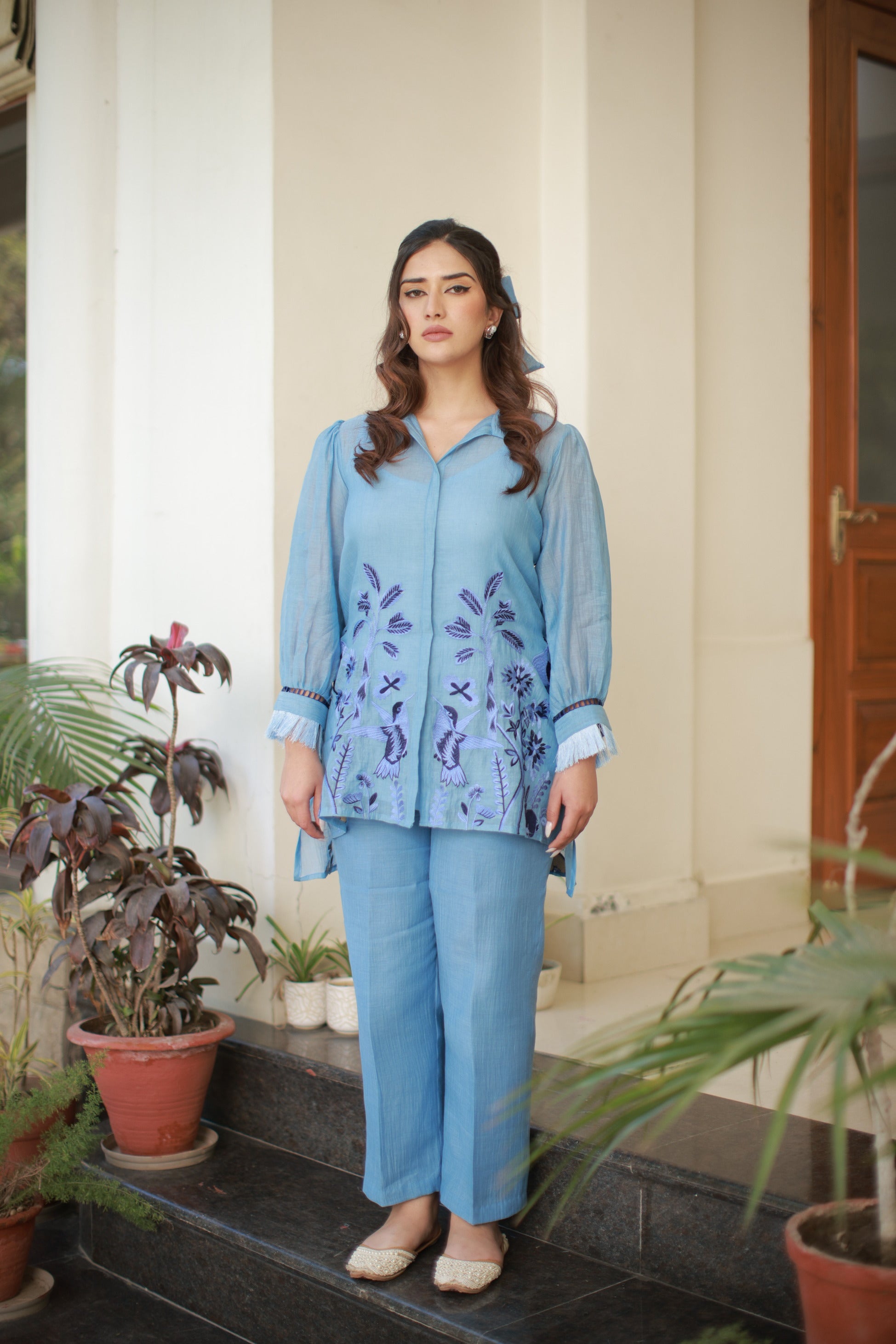 Blue Embroidered Co-ord Set