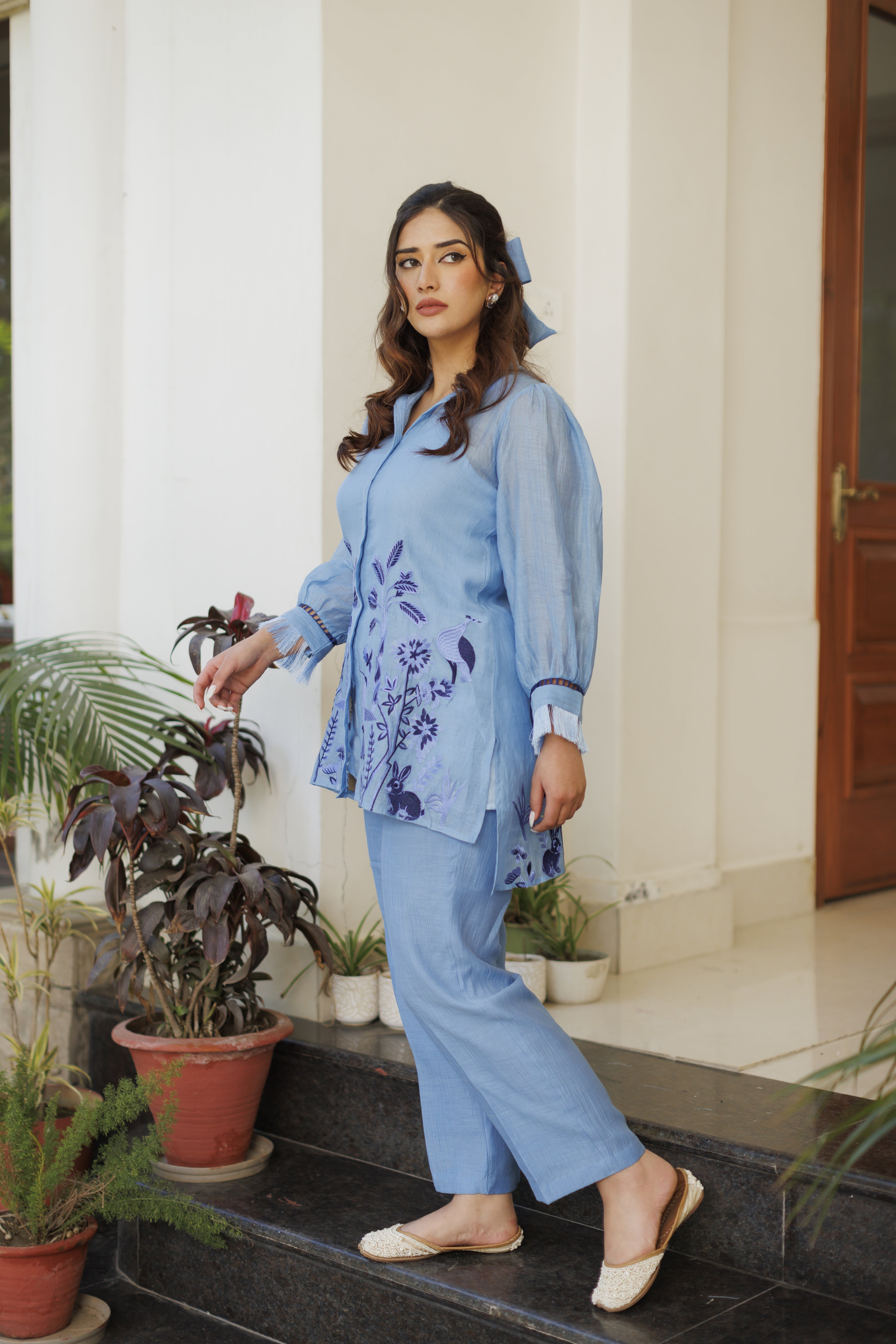 Blue Embroidered Co-ord Set