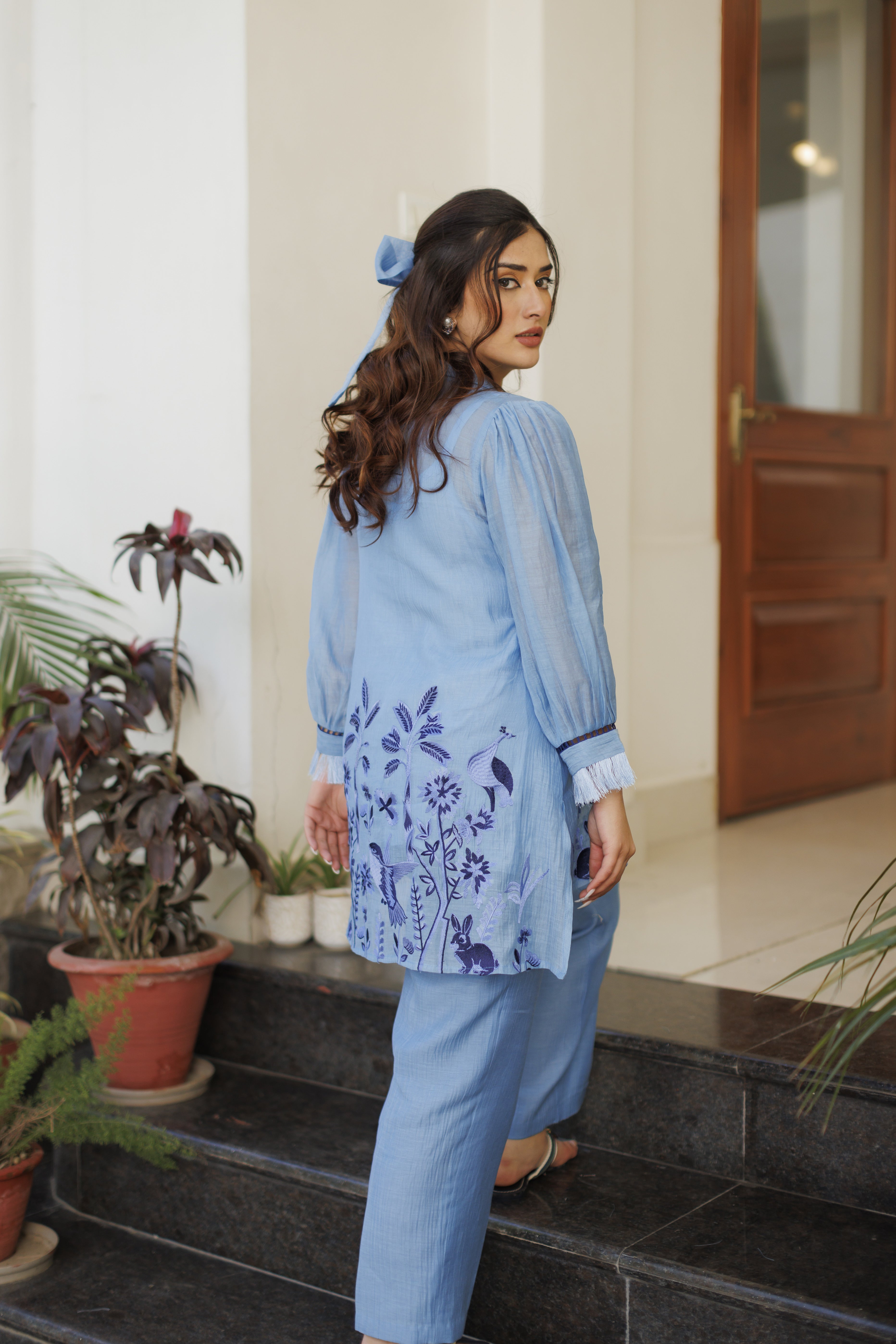 Blue Embroidered Co-ord Set