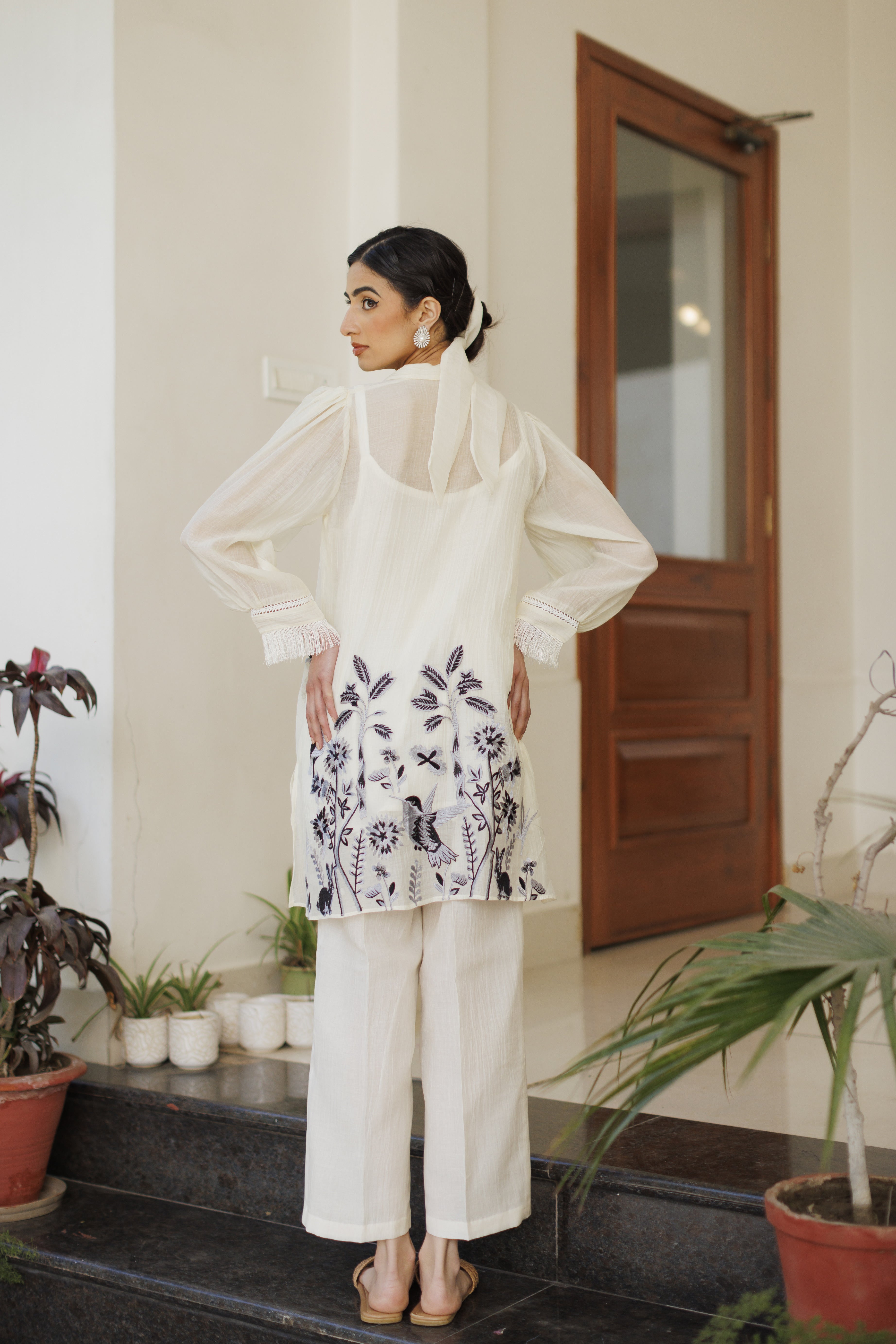 Off White Embroidered Co-ord Set