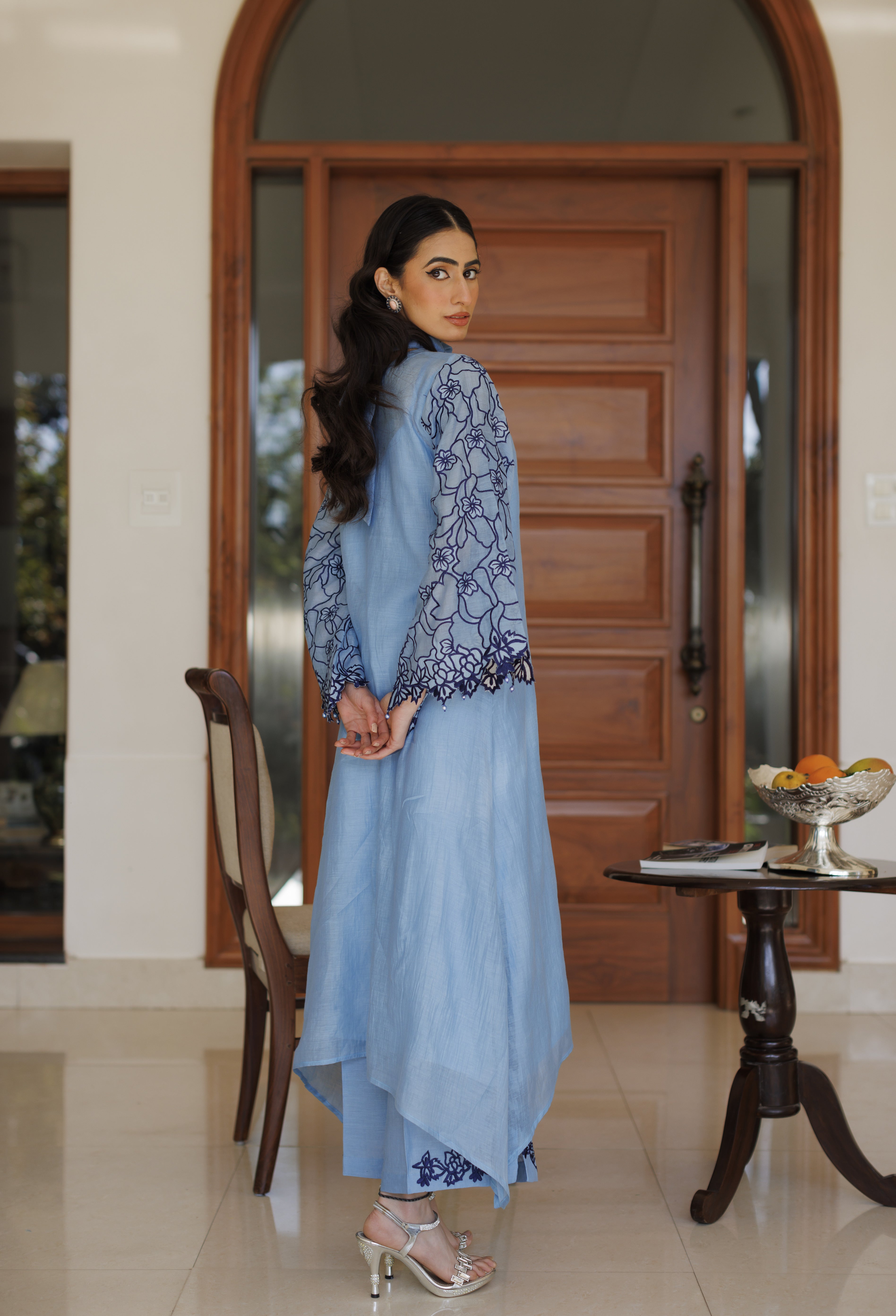 Blue Floral Cutwork Kurta Set