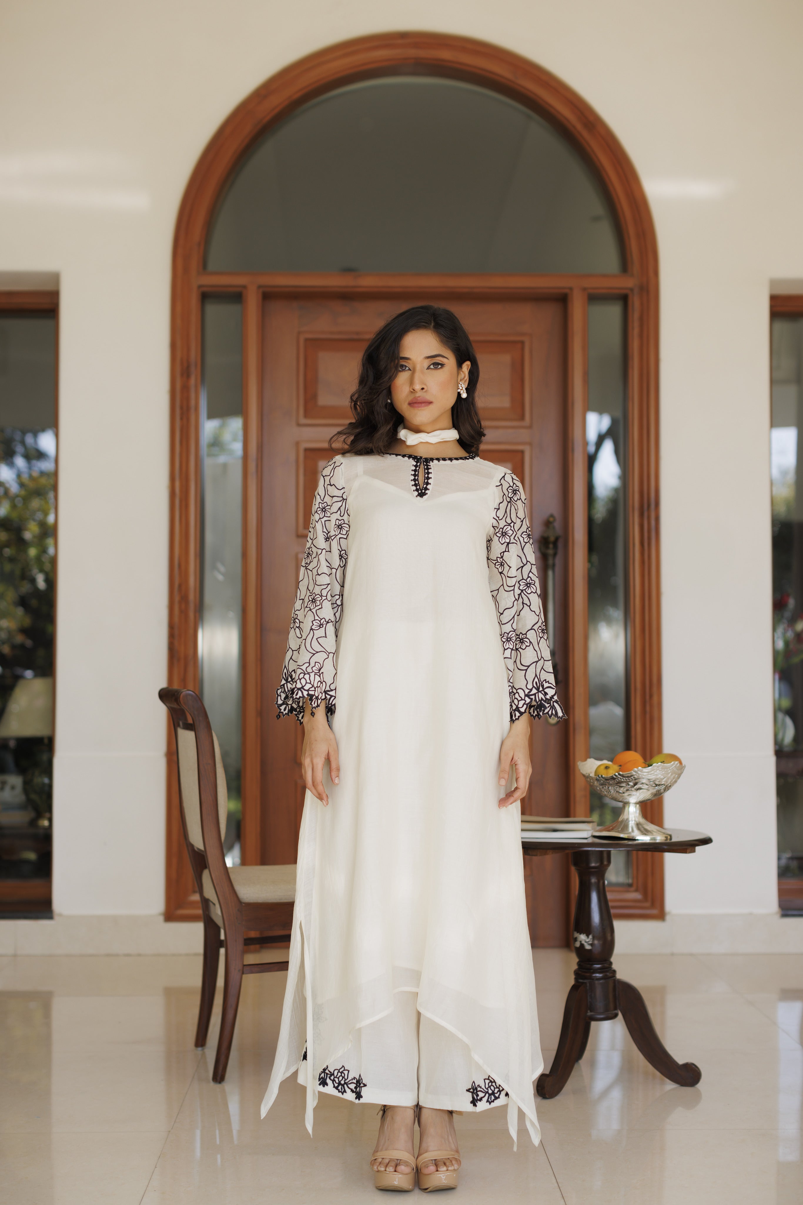 Off White Floral Cutwork Kurta Set