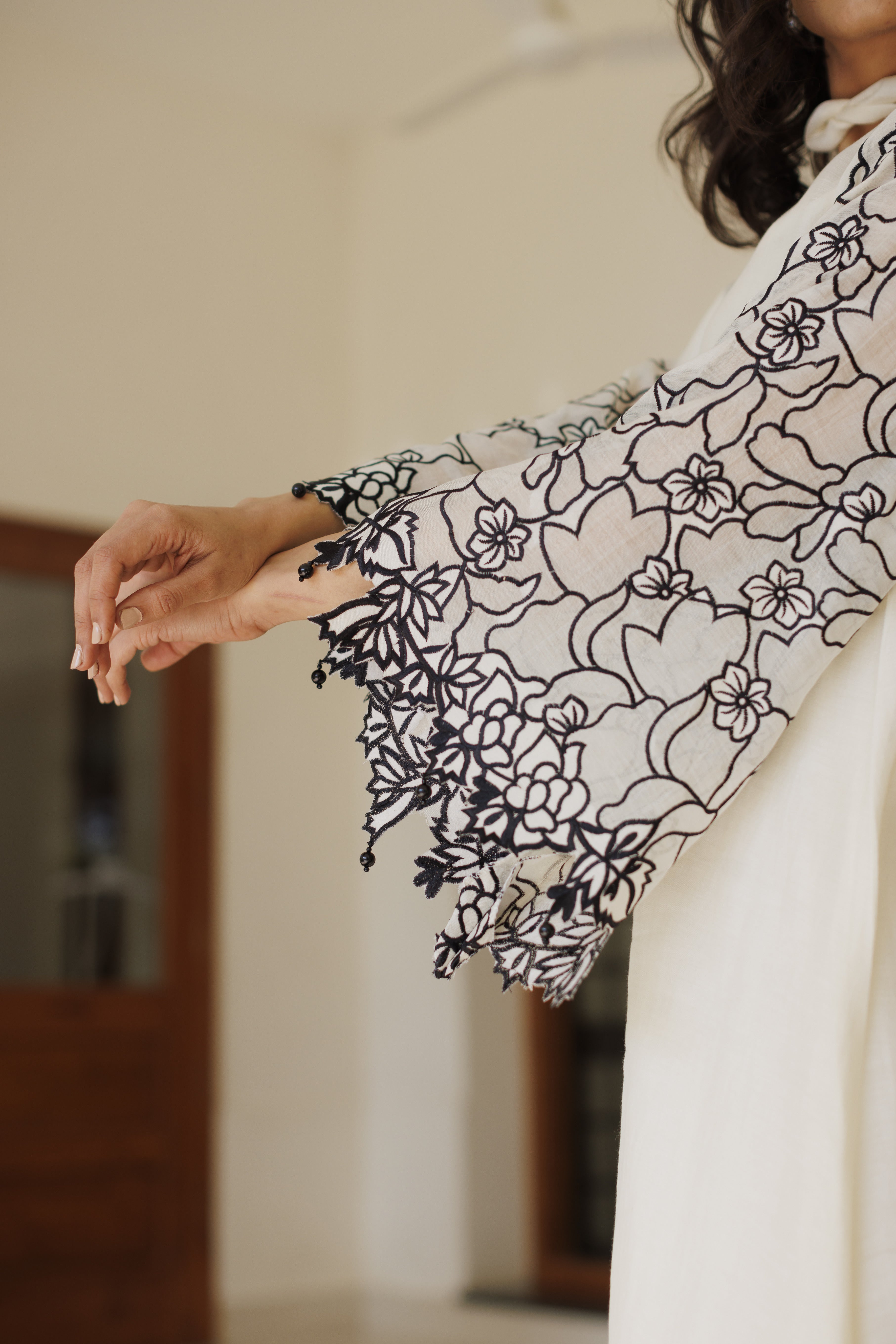 Off White Floral Cutwork Kurta Set