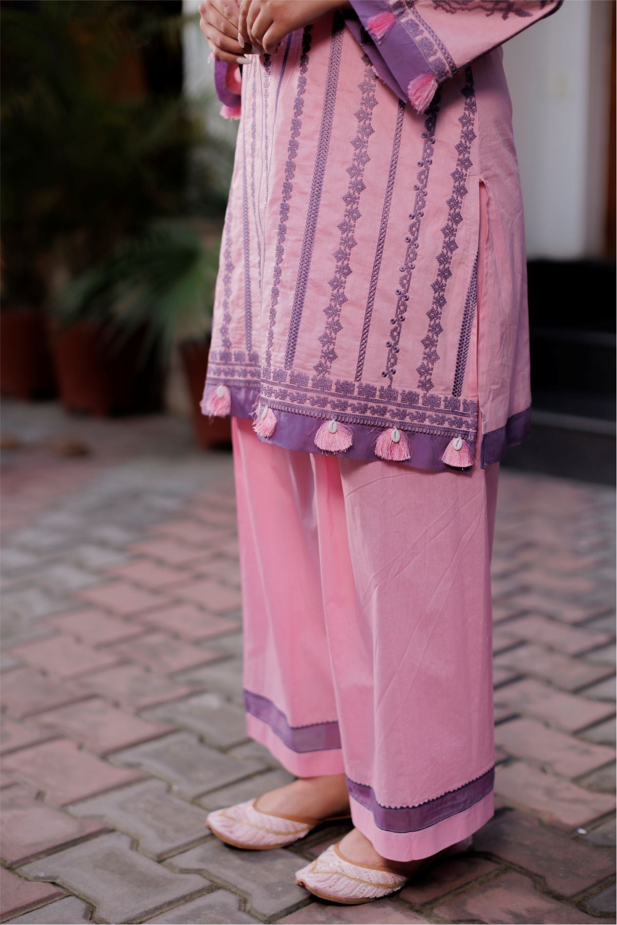 Pink Cross Stitch Kurta Set