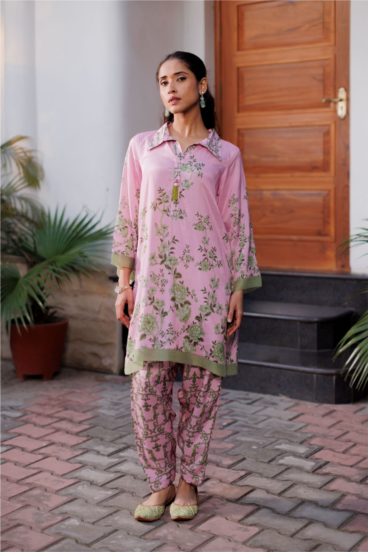 Pink Floral Silk Co-ord Set