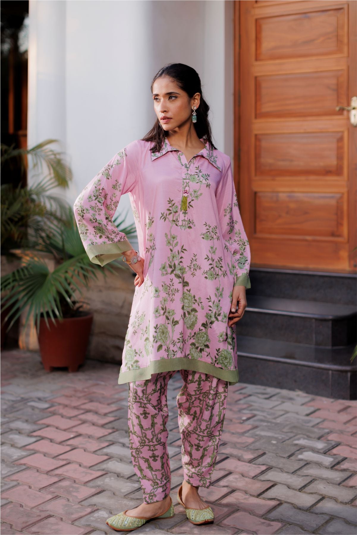 Pink Floral Silk Co-ord Set