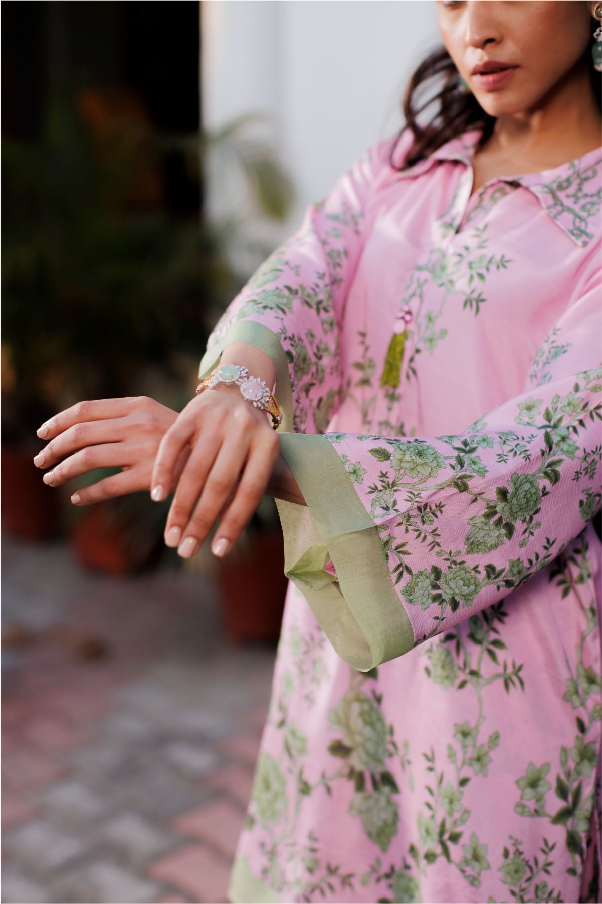 Pink Floral Silk Co-ord Set