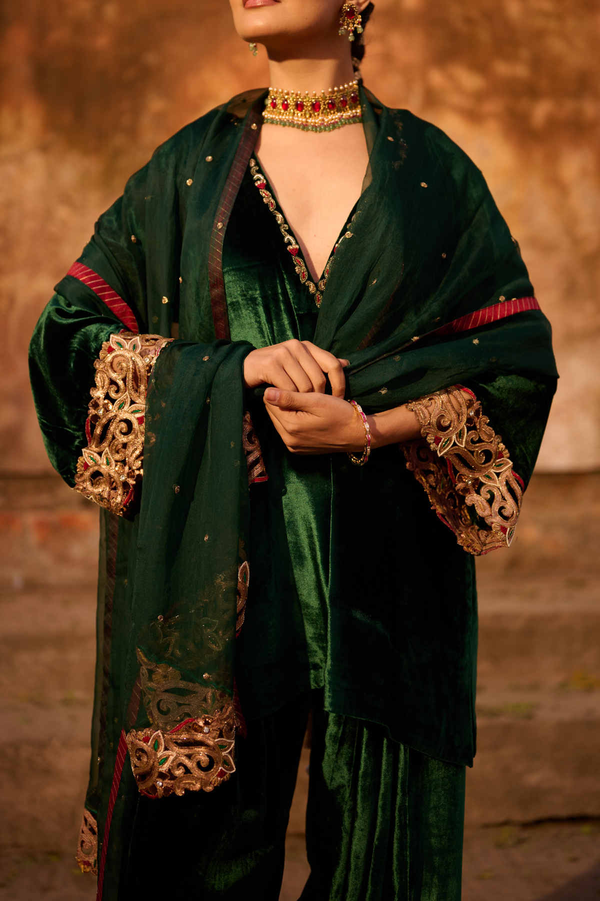 Green Choga with Farshi Shalwar