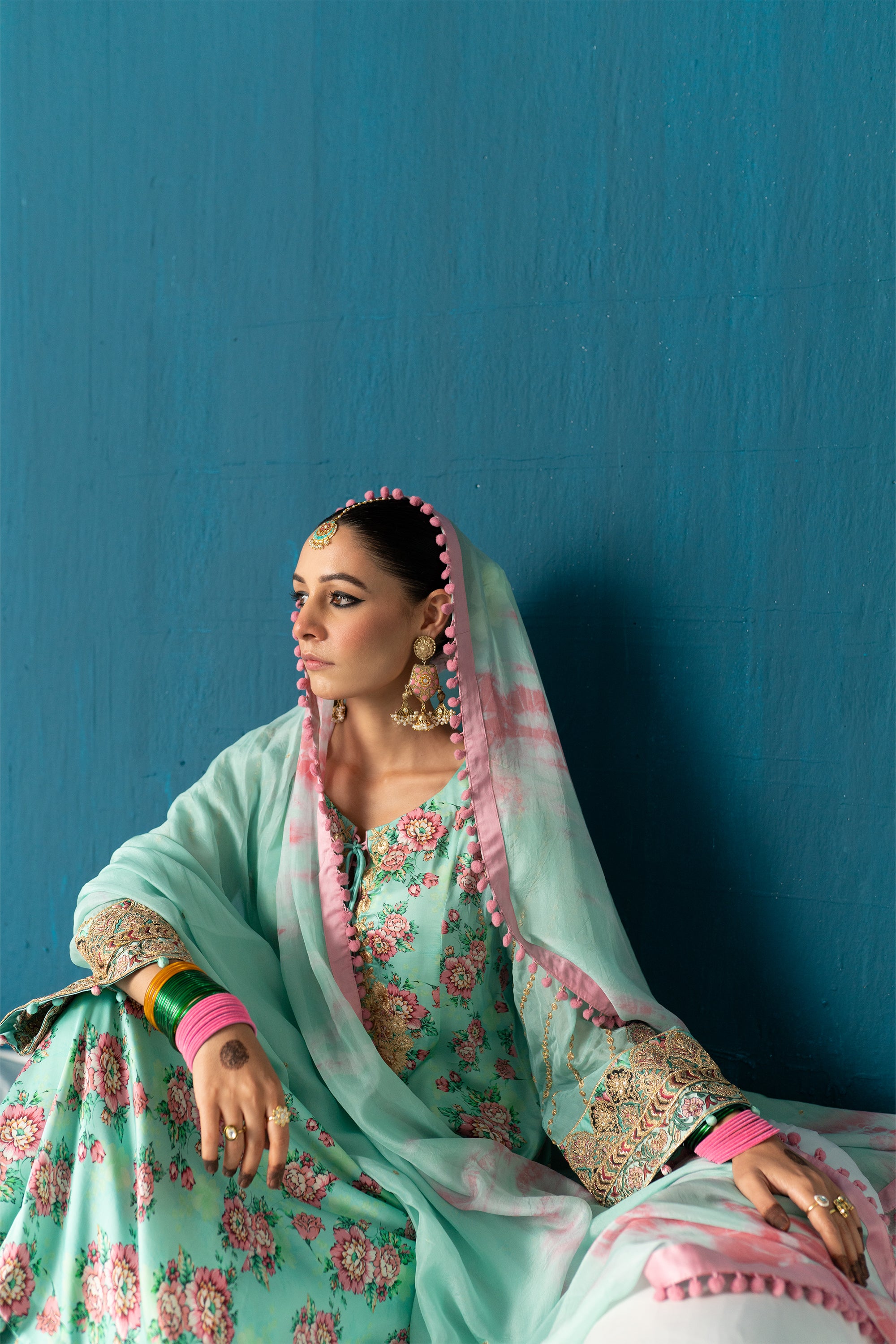 Aairah- Paisley Kurta Set with Dupatta - Ice Blue