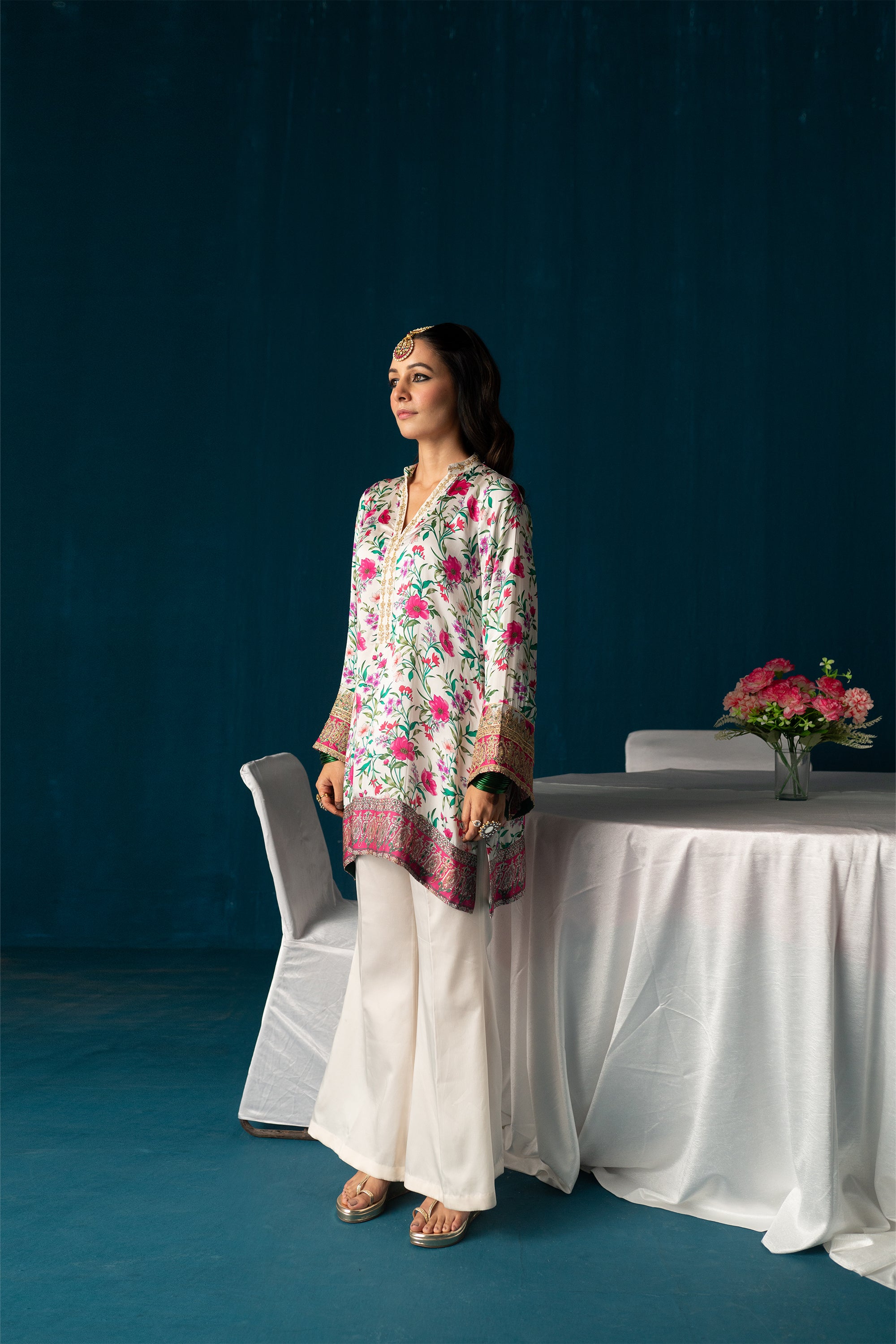 Zoya - Satin Embroidered Kurta Set - White