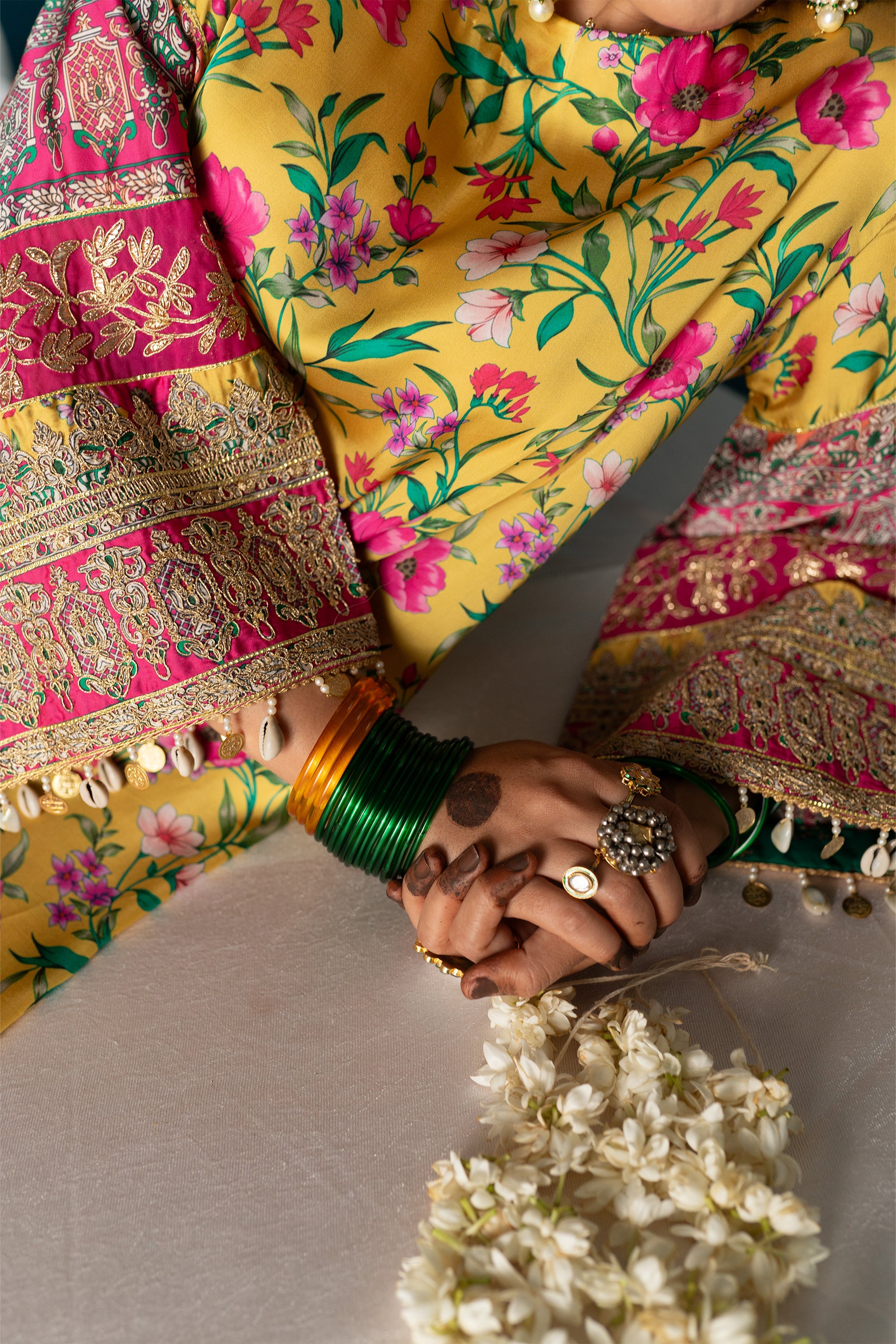 Zaarah- Satin Embroidered Kurta Set - Yellow