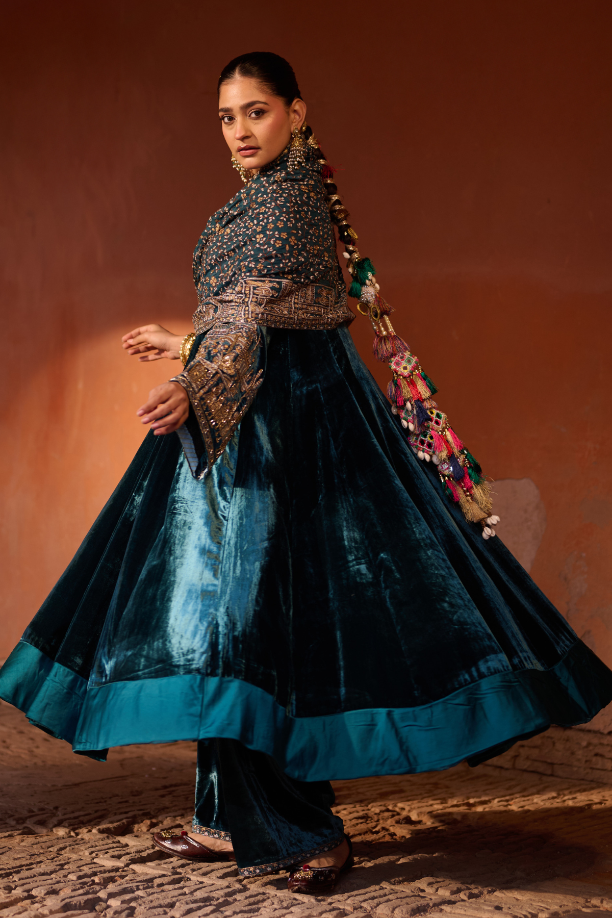 Teal Blue Anarkali with Odhni