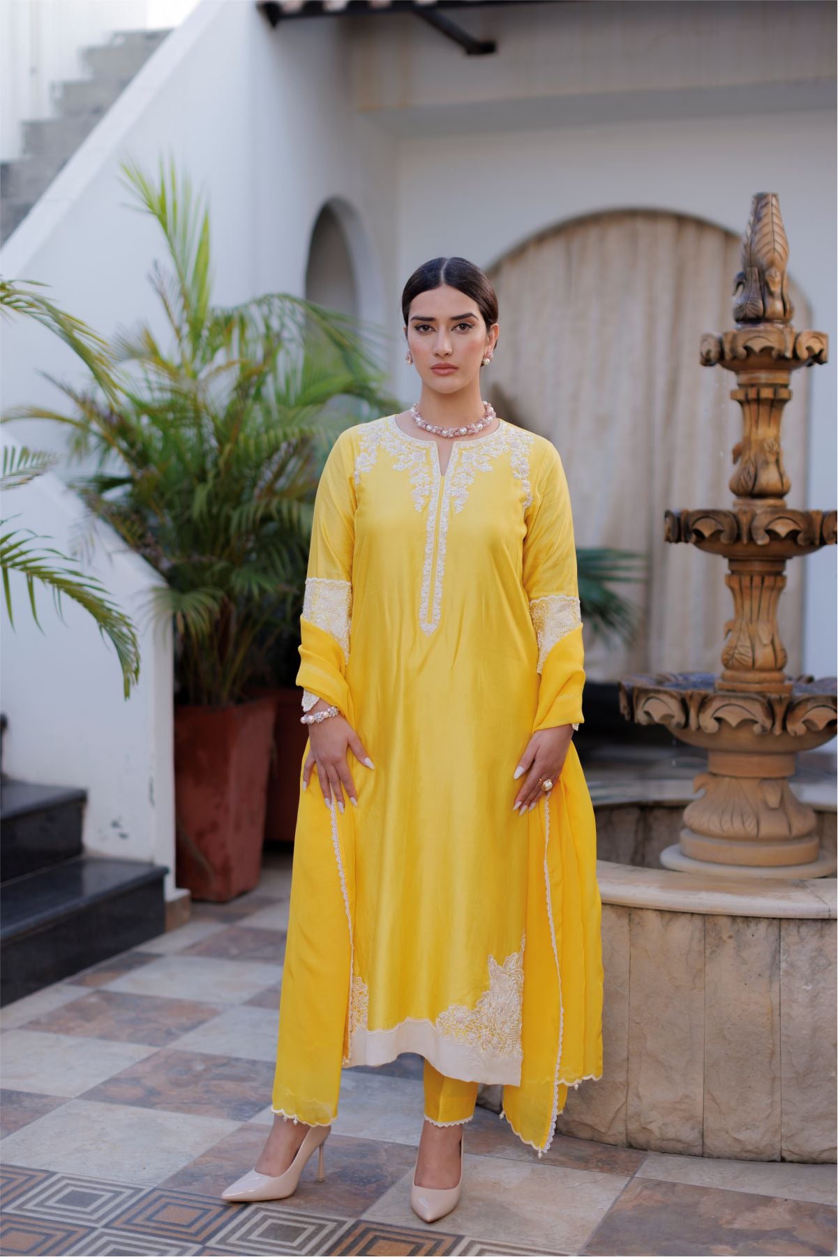 Yellow Embroidered Shirt with Dupatta