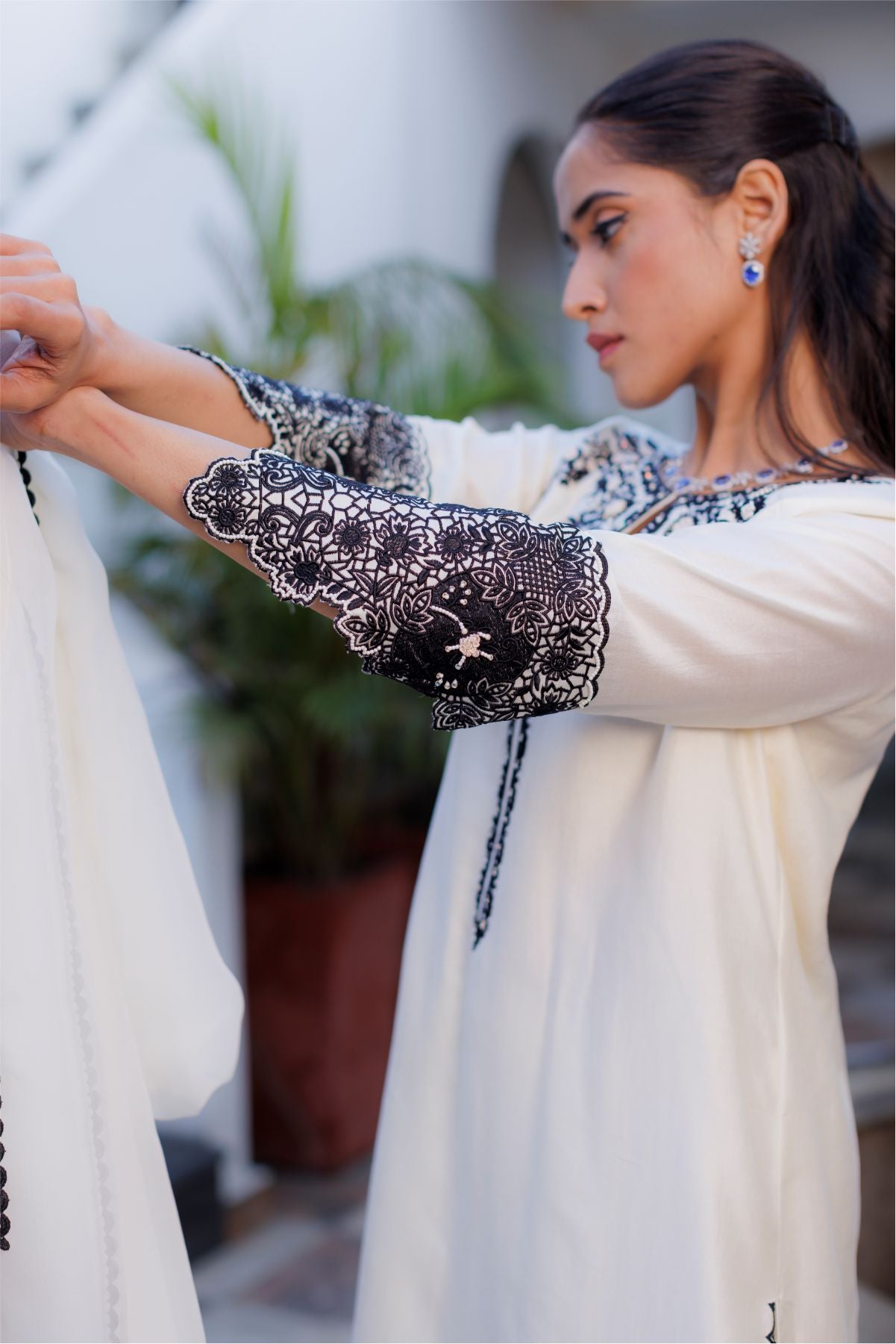 Off White Embroidered Shirt with Dupatta