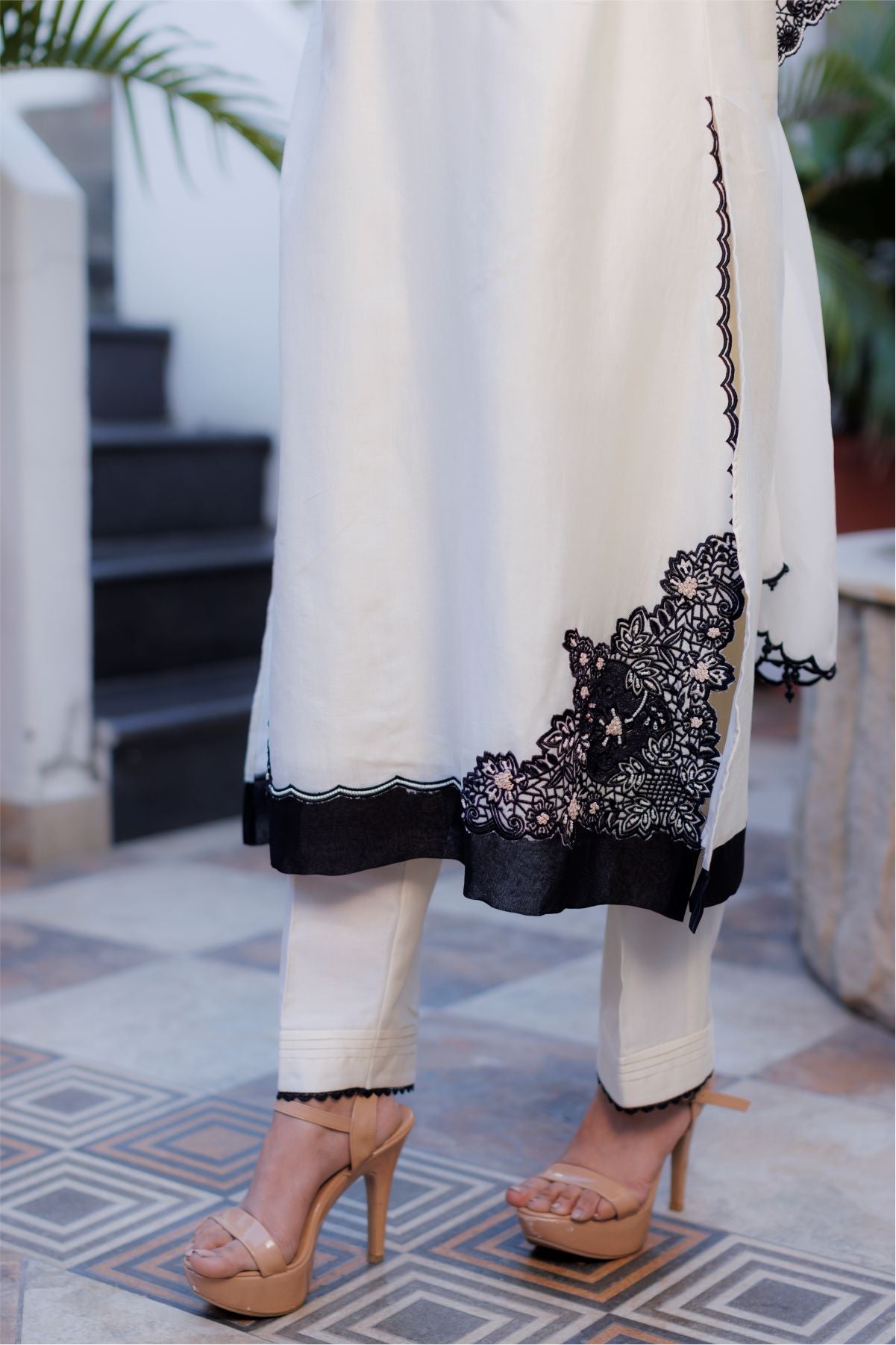 Off White Embroidered Shirt with Dupatta