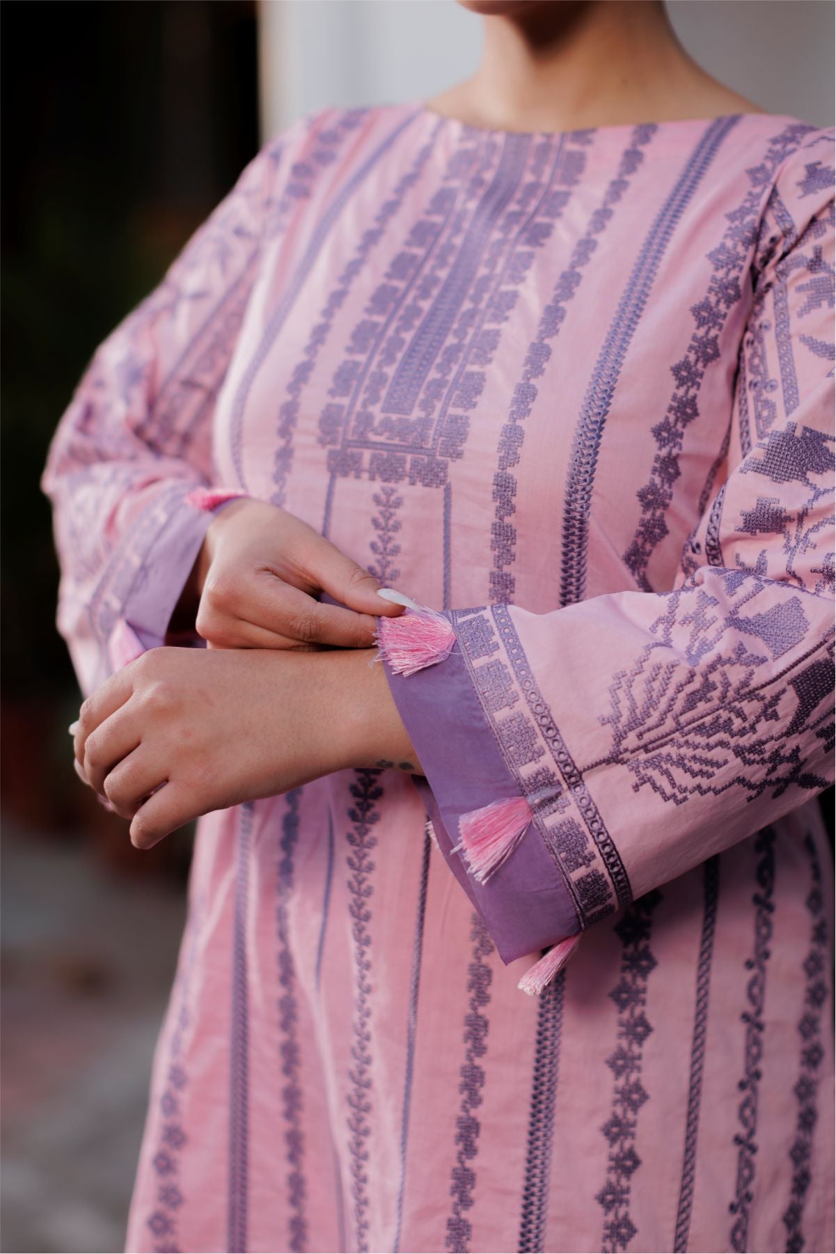 Pink Cross Stitch Kurta Set