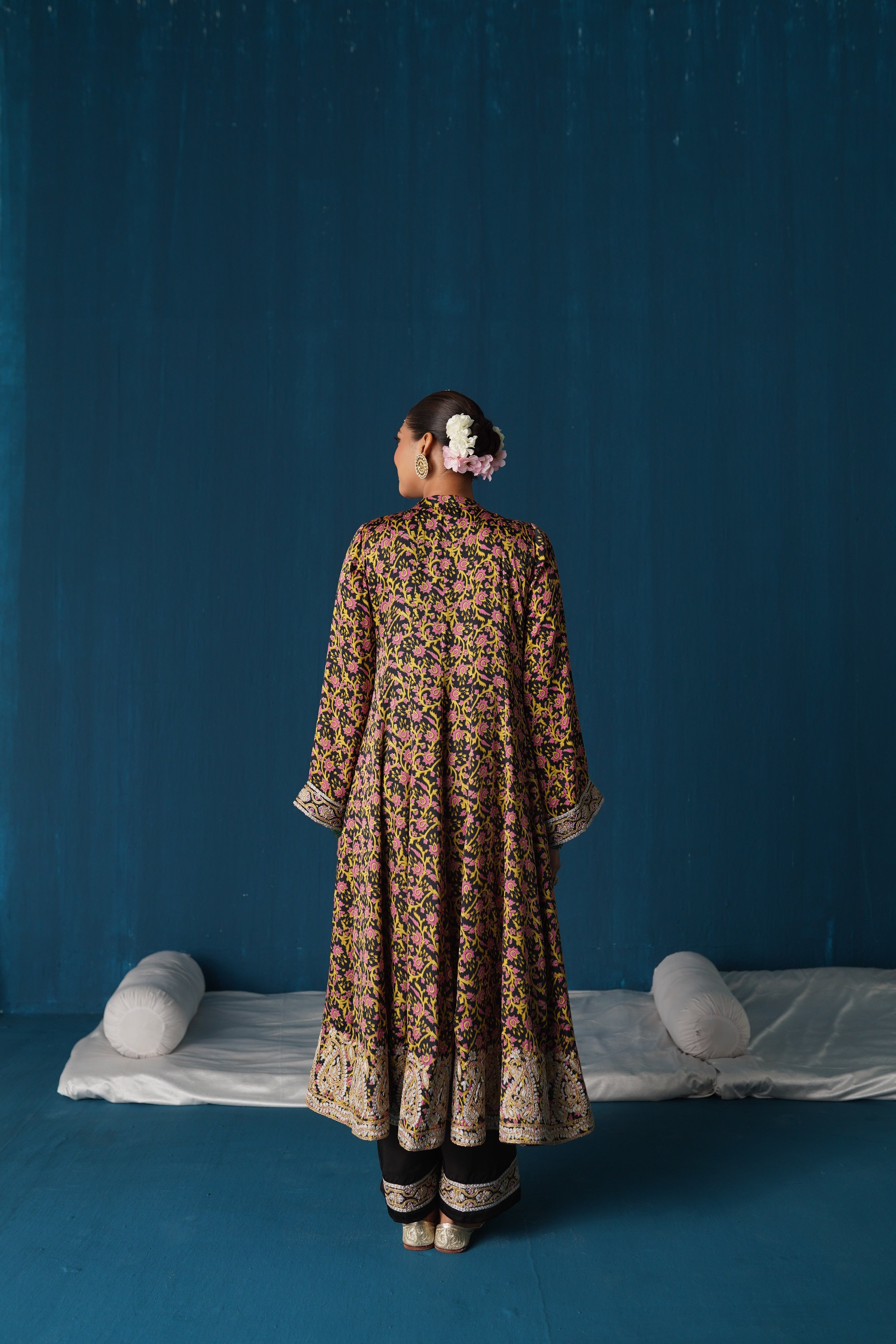 Naaz- Printed Anarkali with Dupatta - Black