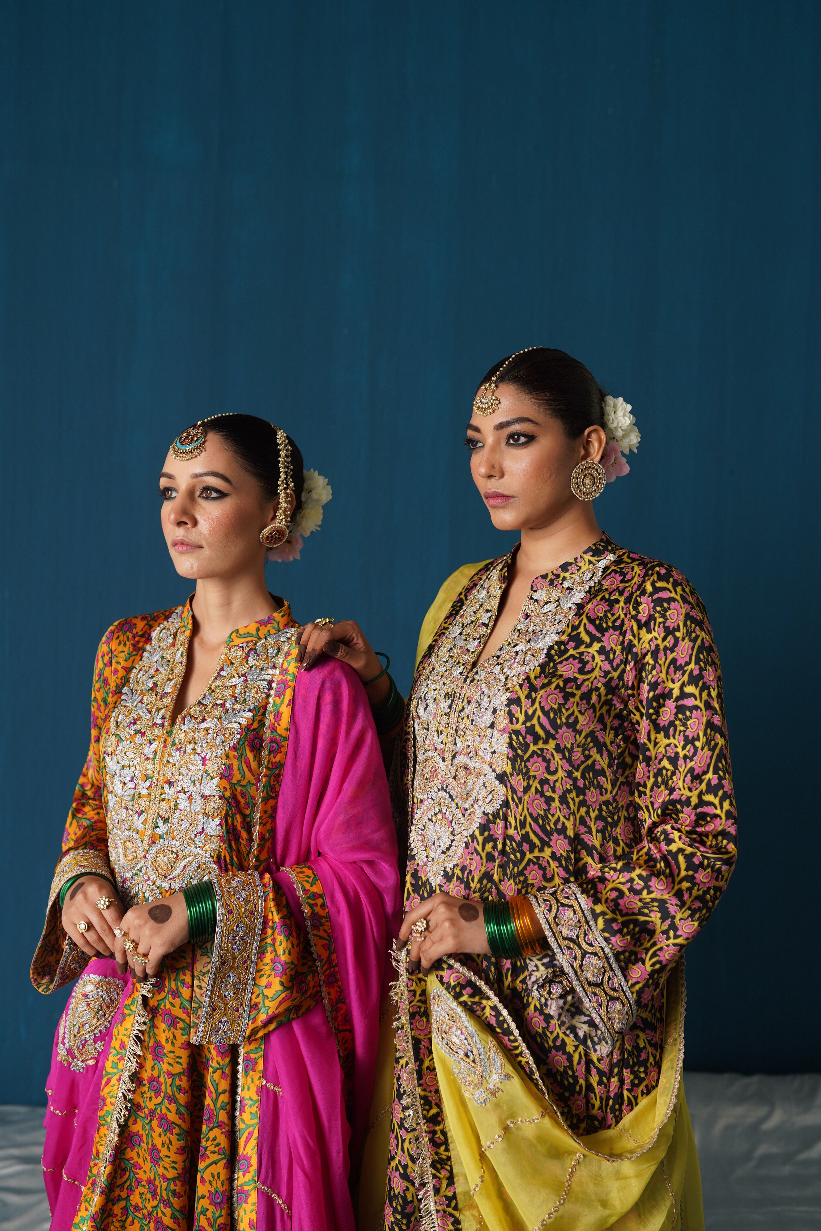 Naaz - Printed Anarkali with Dupatta - Yellow