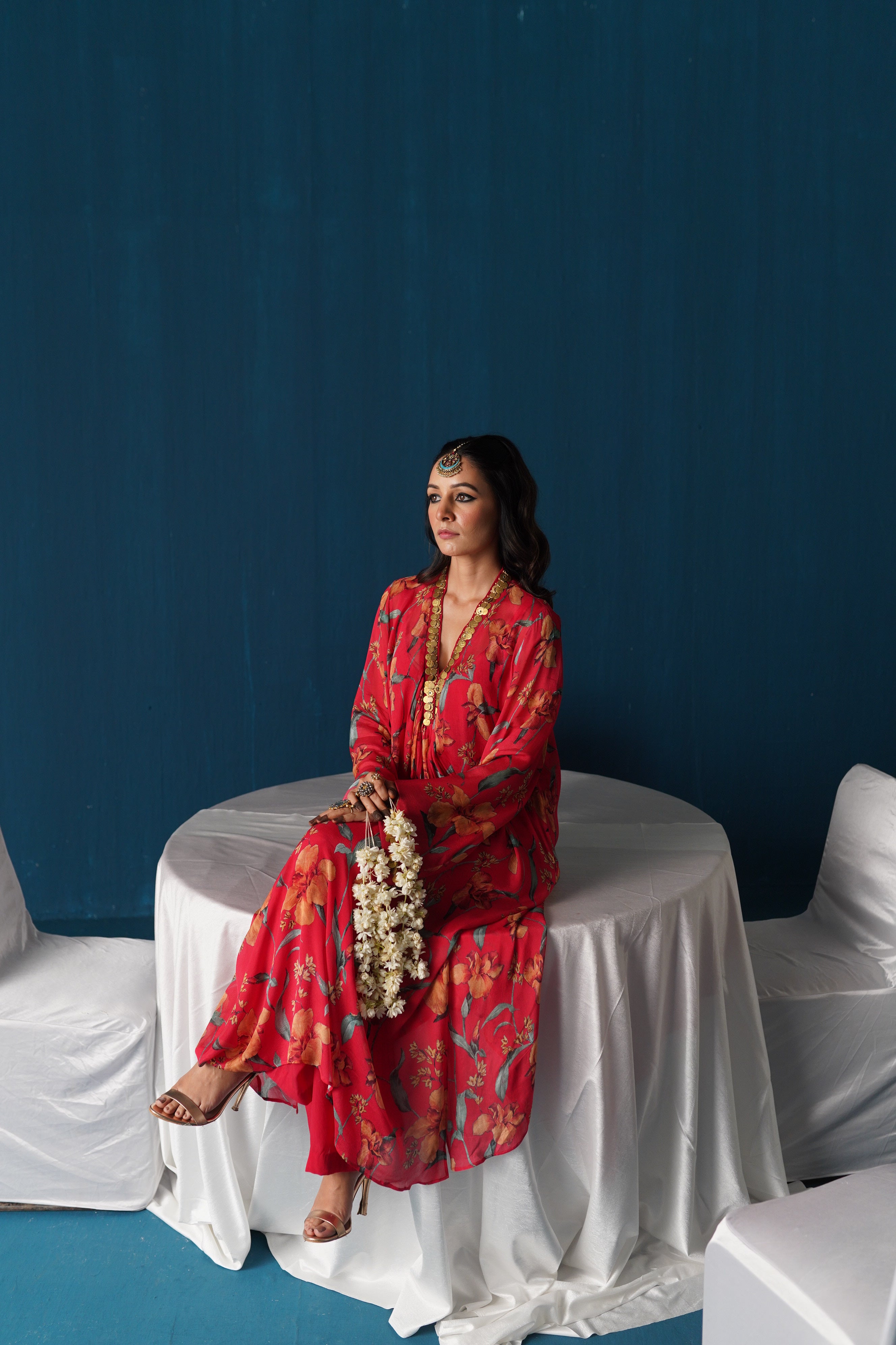 Nazia- Pleated Kurta Set - Red