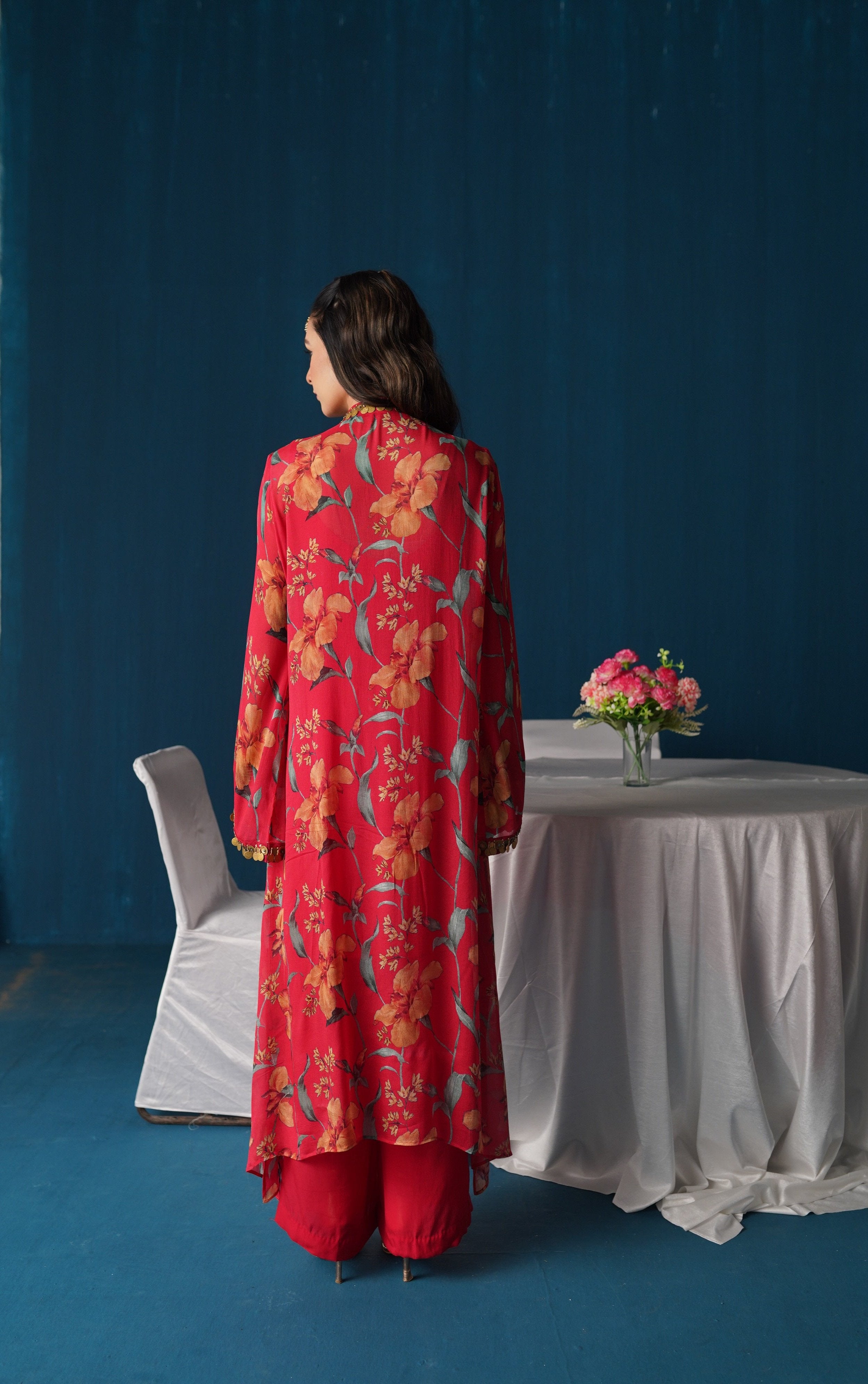 Nazia- Pleated Kurta Set - Red