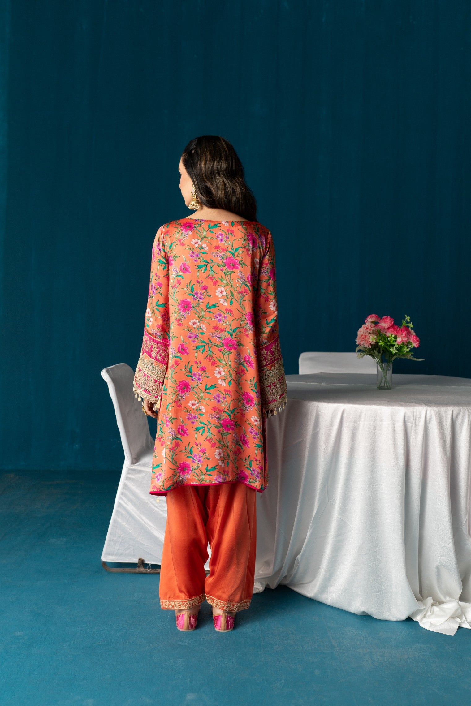 Zaarah- Satin Embroidered Kurta Set - Rust