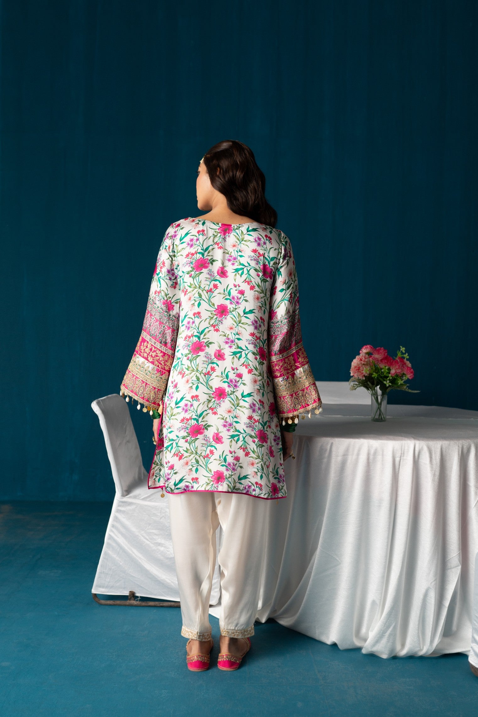 Zaarah- Satin Embroidered Kurta Set - White