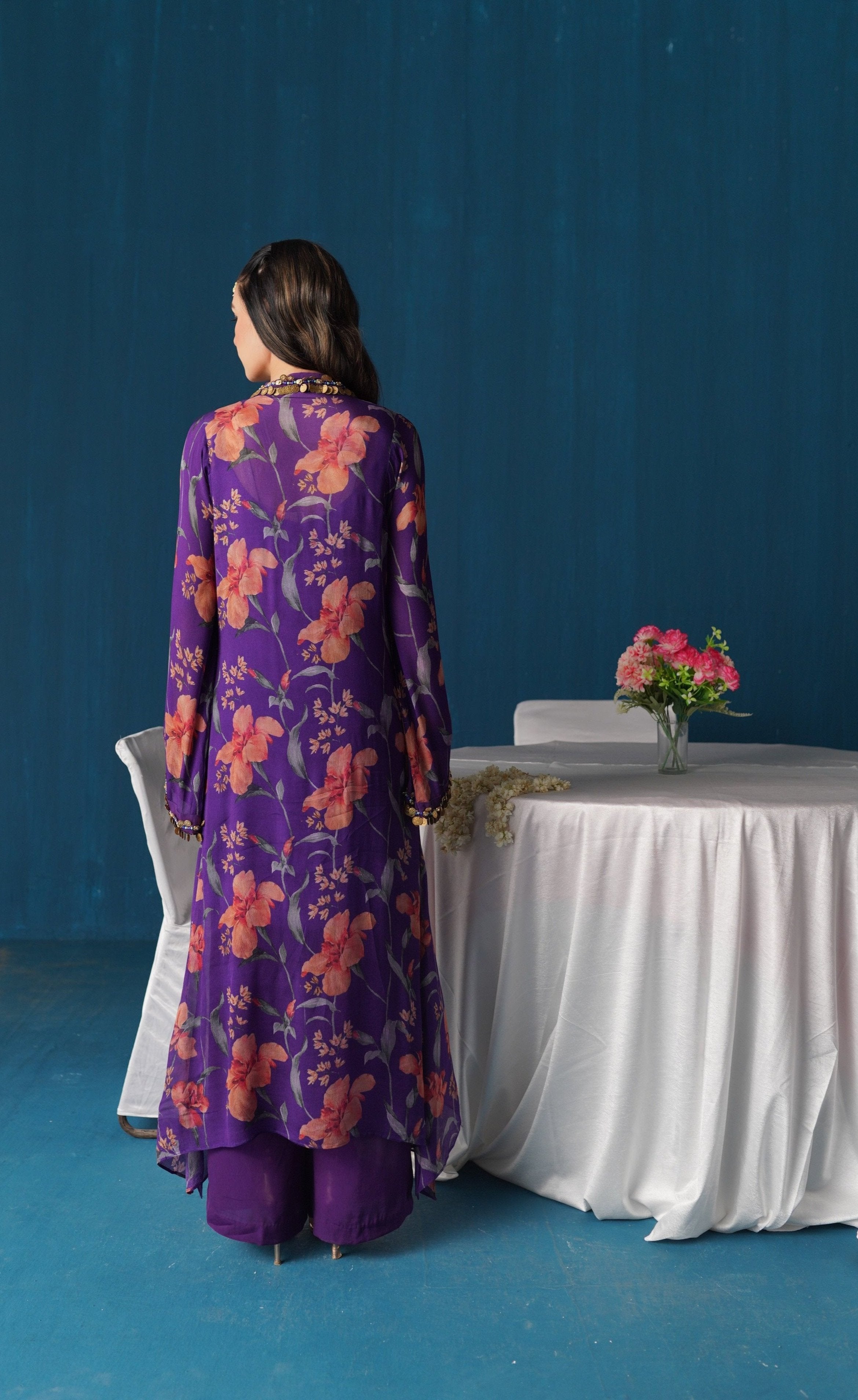 Sairah- Printed Georgette Kurta Set - Purple