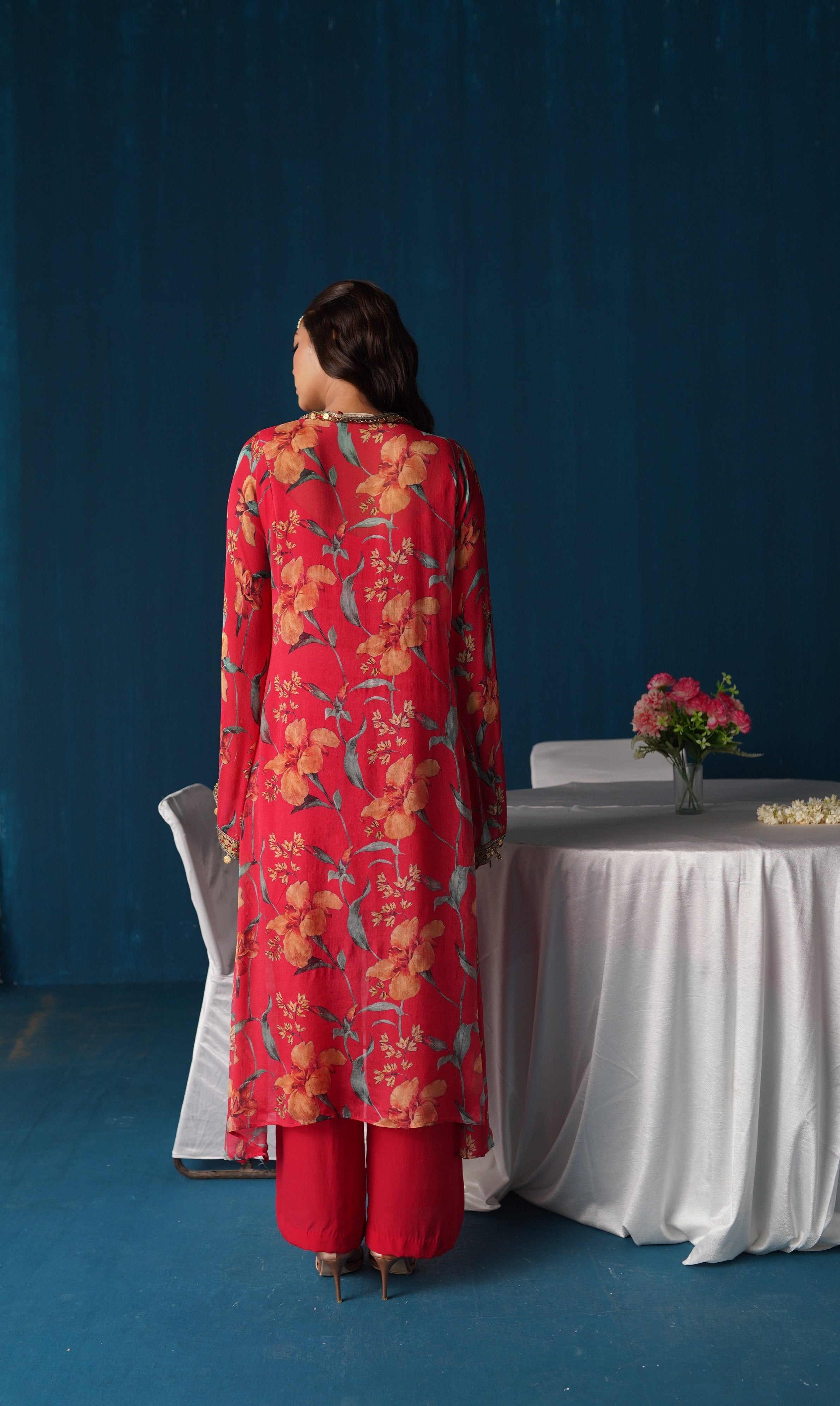 Sairah- Printed Georgette Kurta Set - Red