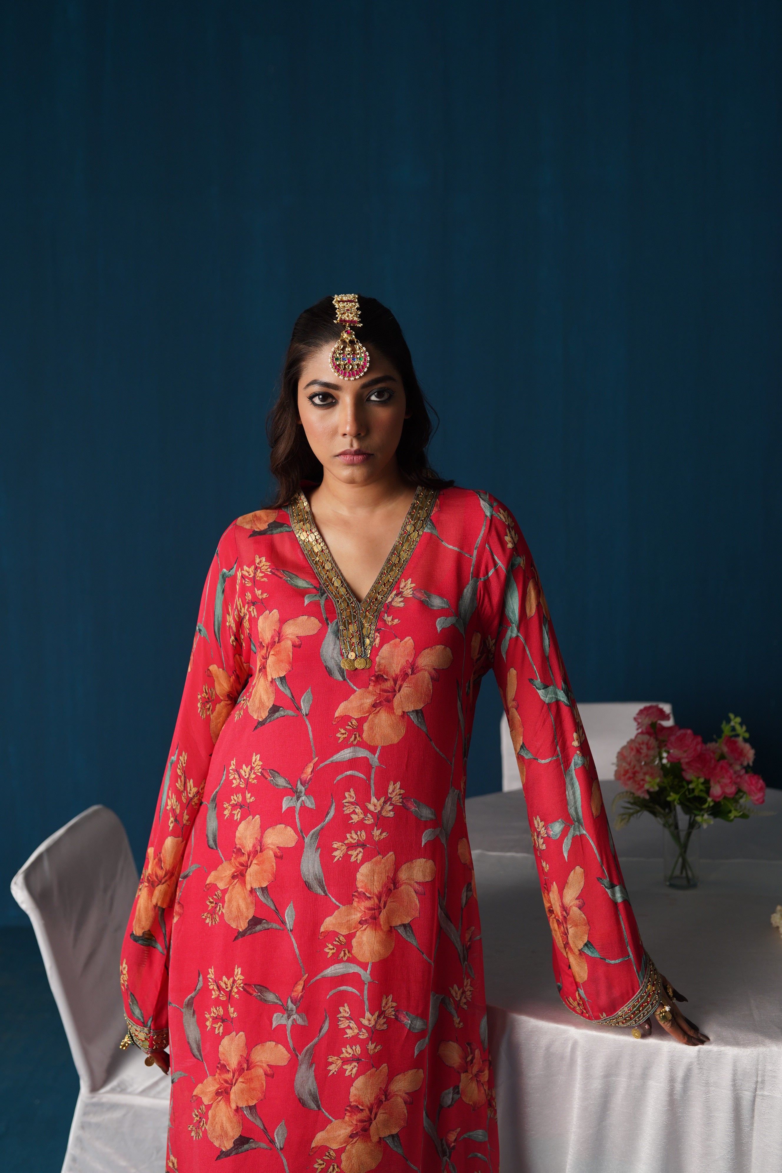 Sairah- Printed Georgette Kurta Set - Red