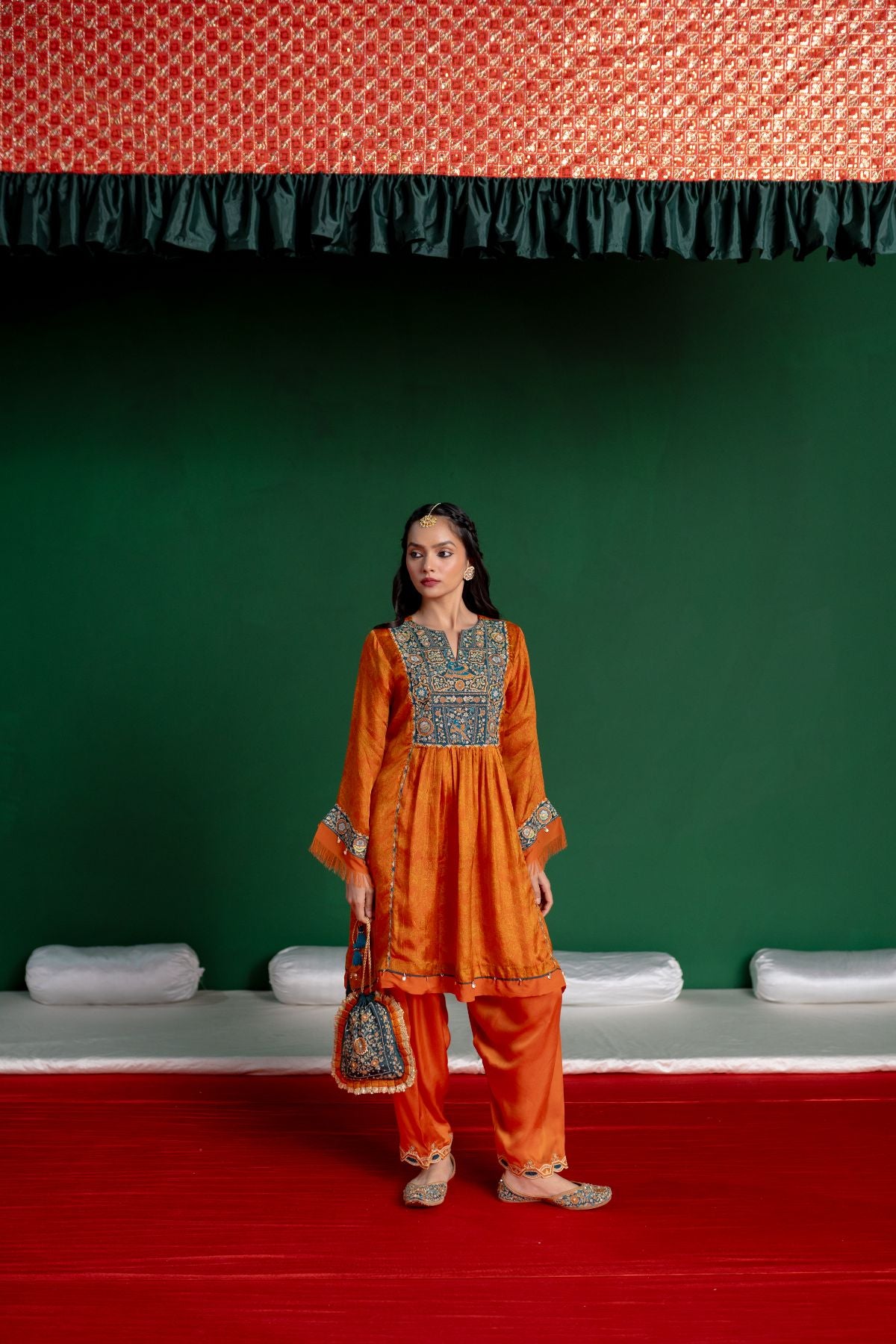 Orange Printed Kurta Set