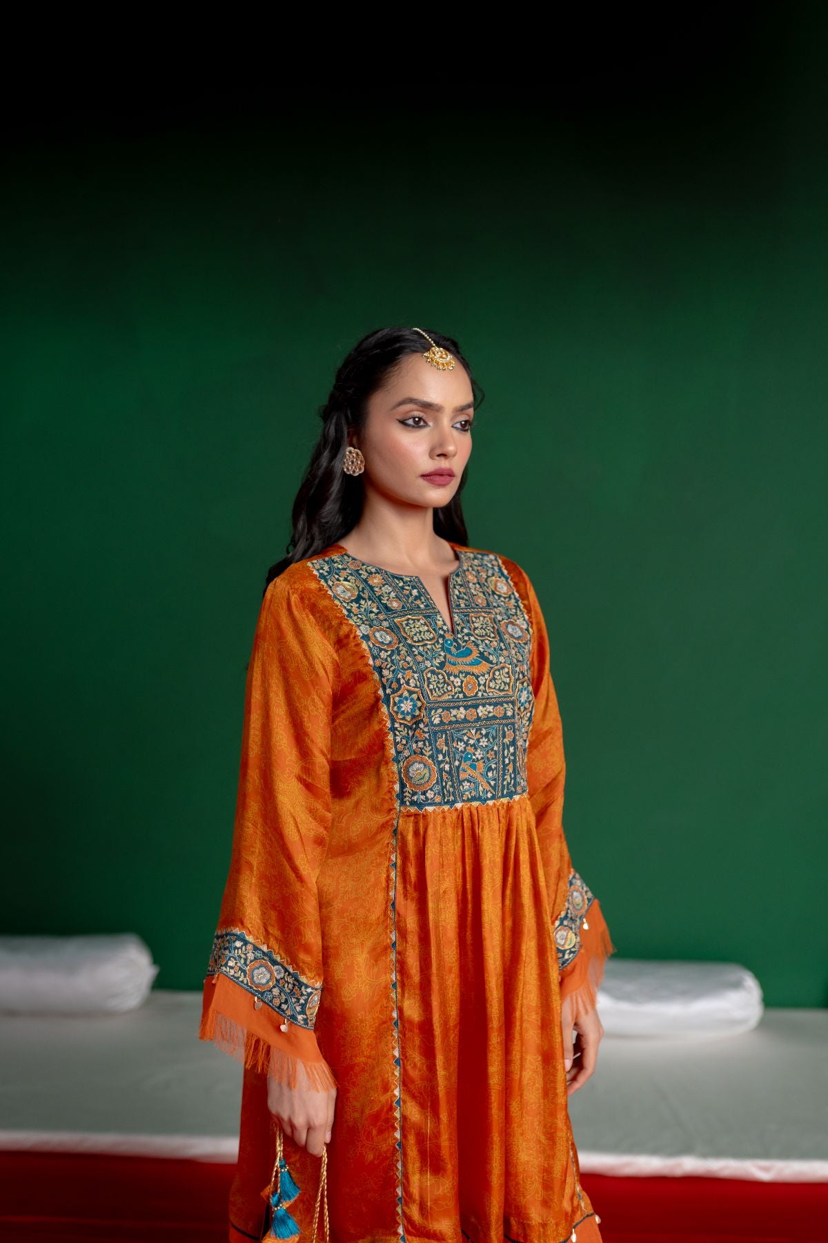 Orange Printed Kurta Set