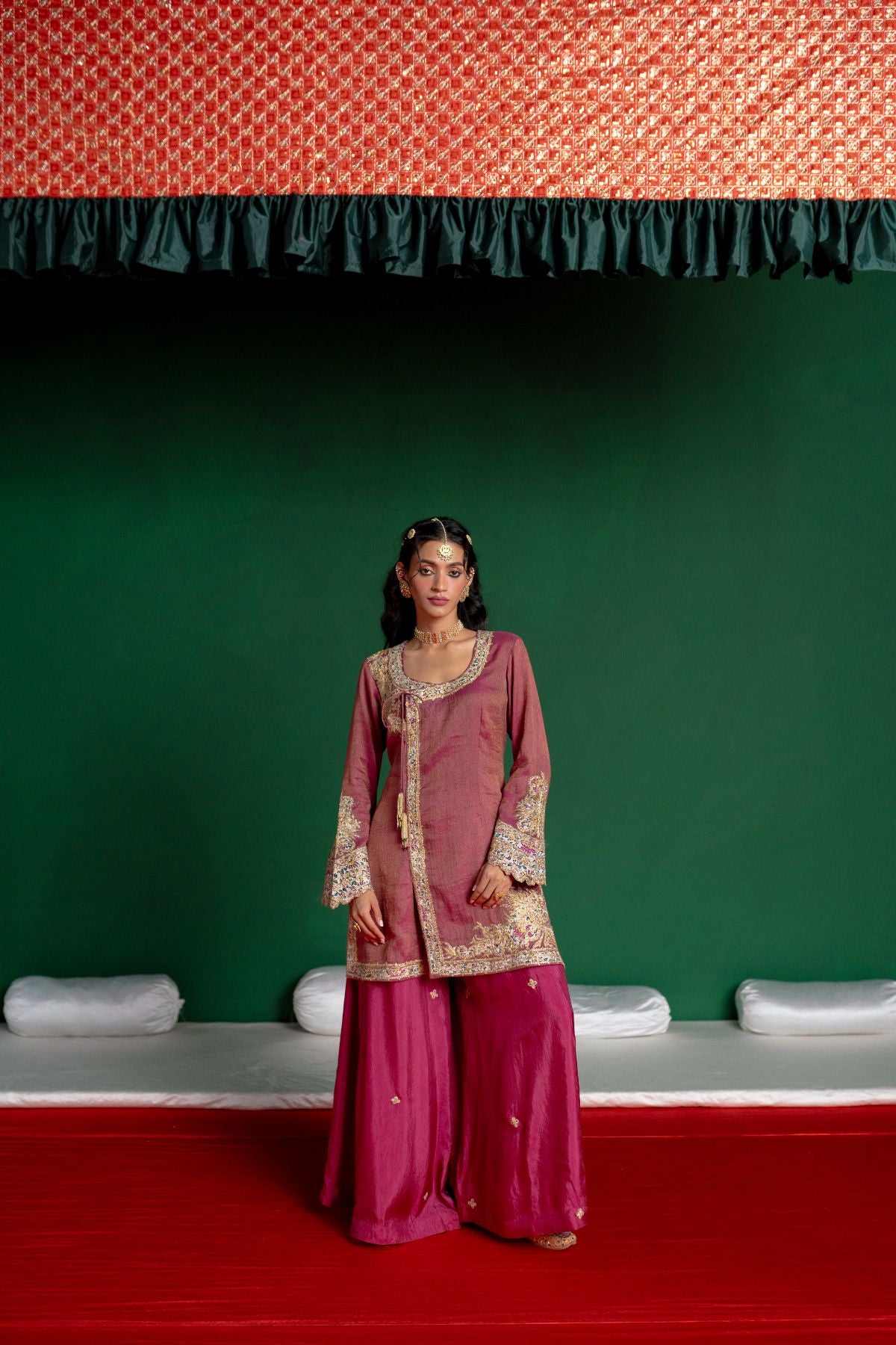 Wine Angrakha Sharara Set