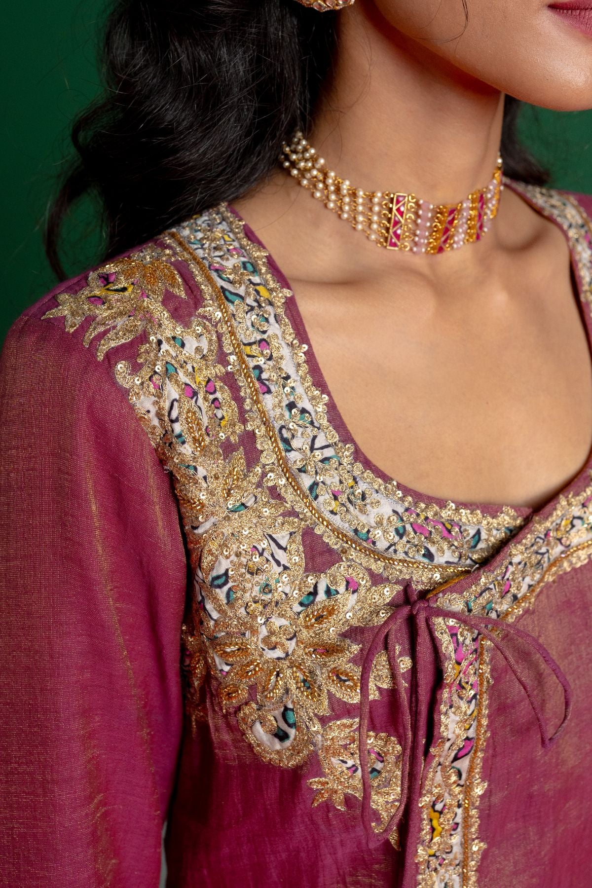 Wine Angrakha Sharara Set