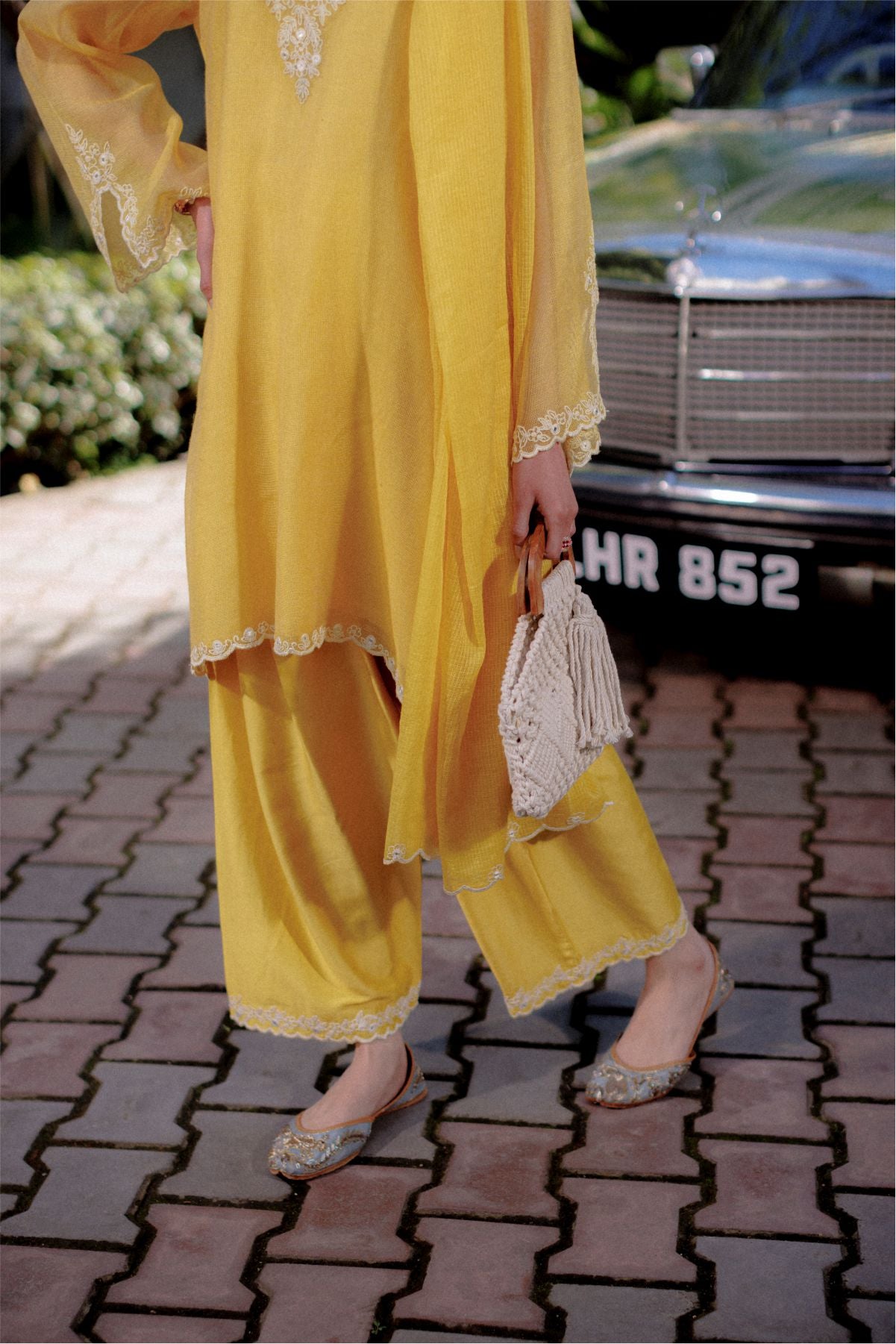Yellow Cotton Net Kurta with Dupatta