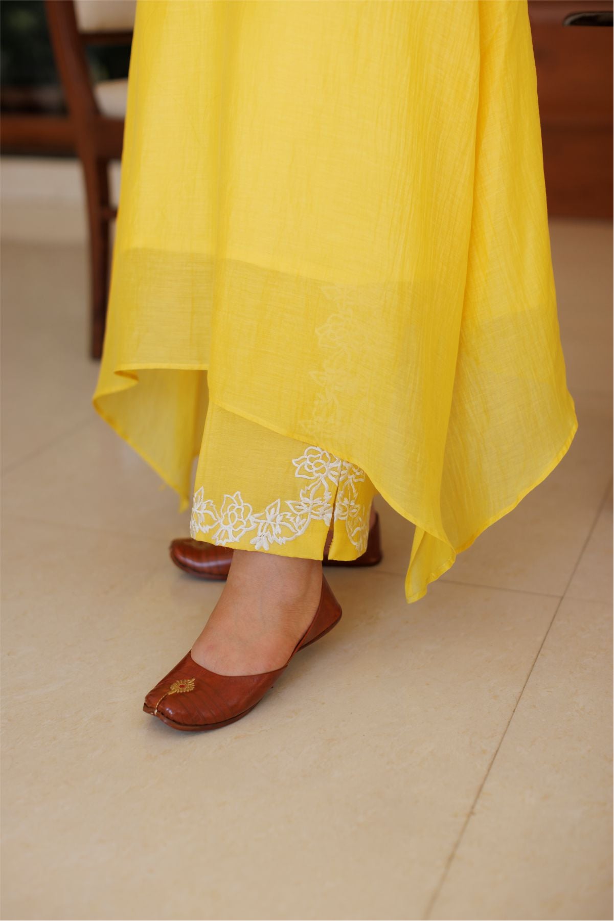 Yellow Floral Cutwork Kurta Set