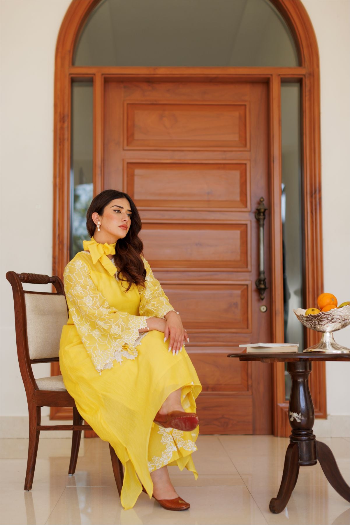 Yellow Floral Cutwork Kurta Set