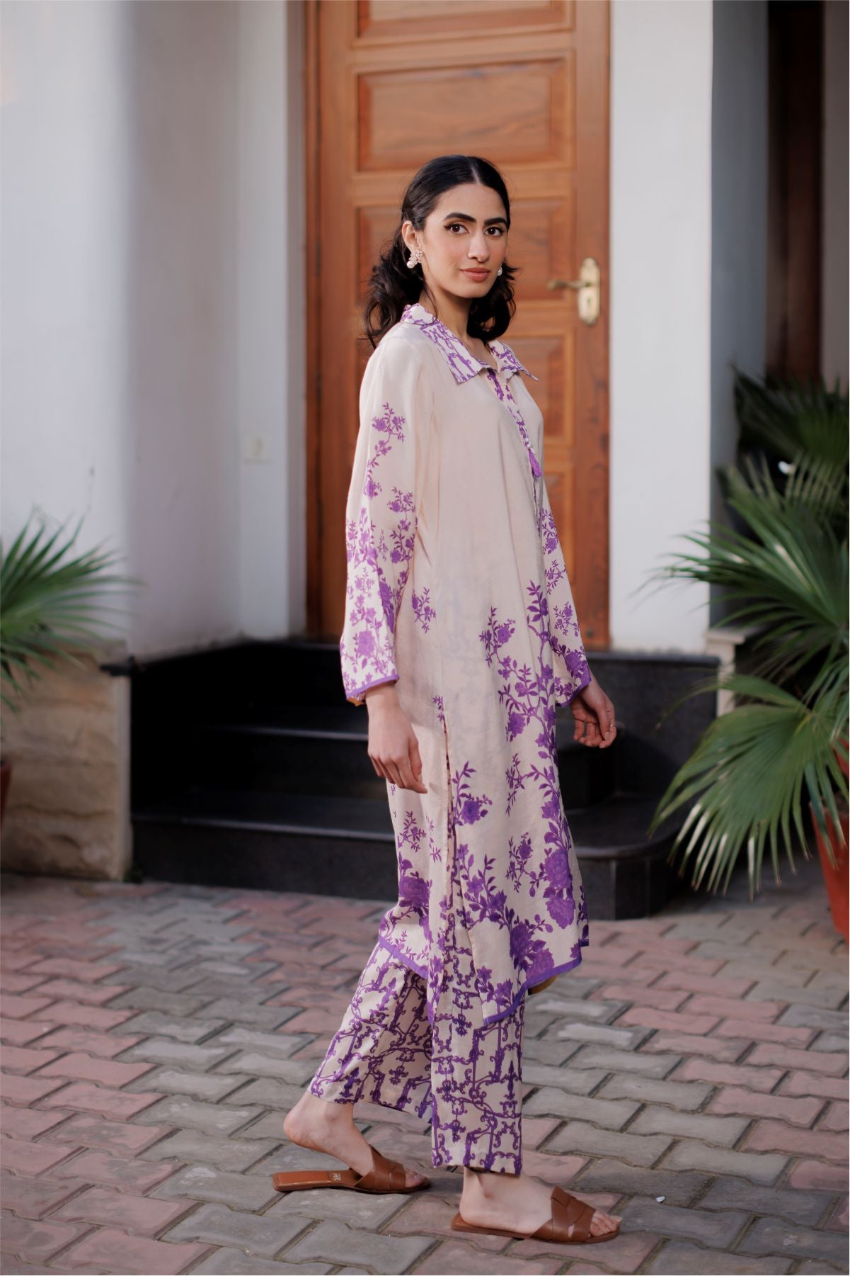 Peach Floral Silk Co-ord Set